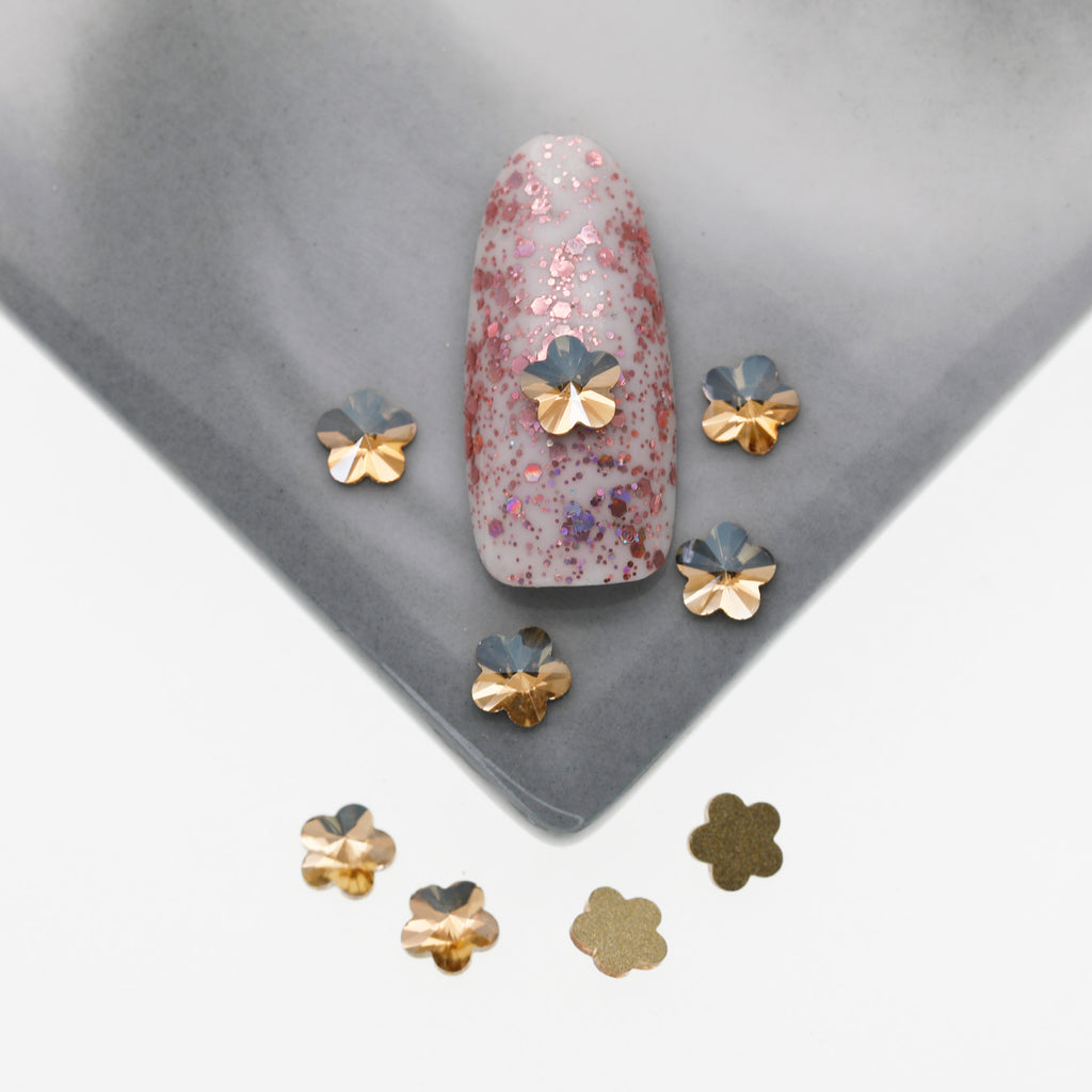 Cross-Border Supply Gold Champagne Flatback Shaped Nail Art Rhinestones Super Sparkle Gel Polish Adhesive Stones Non-Fading Base Color