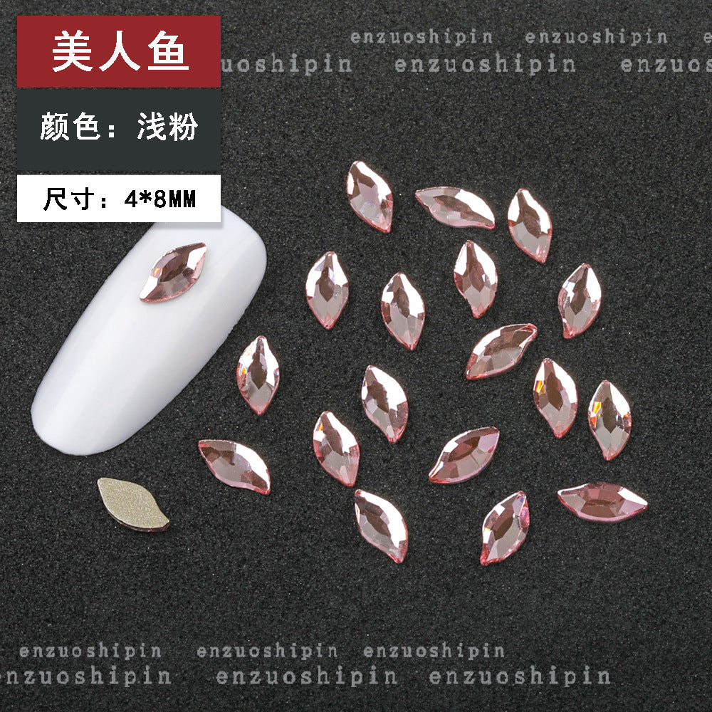 New hot-selling nail art rhinestones, light pink gold base, flat bottom, irregular shape, marquise, teardrop glass rhinestones, DIY nail art accessories wholesale.