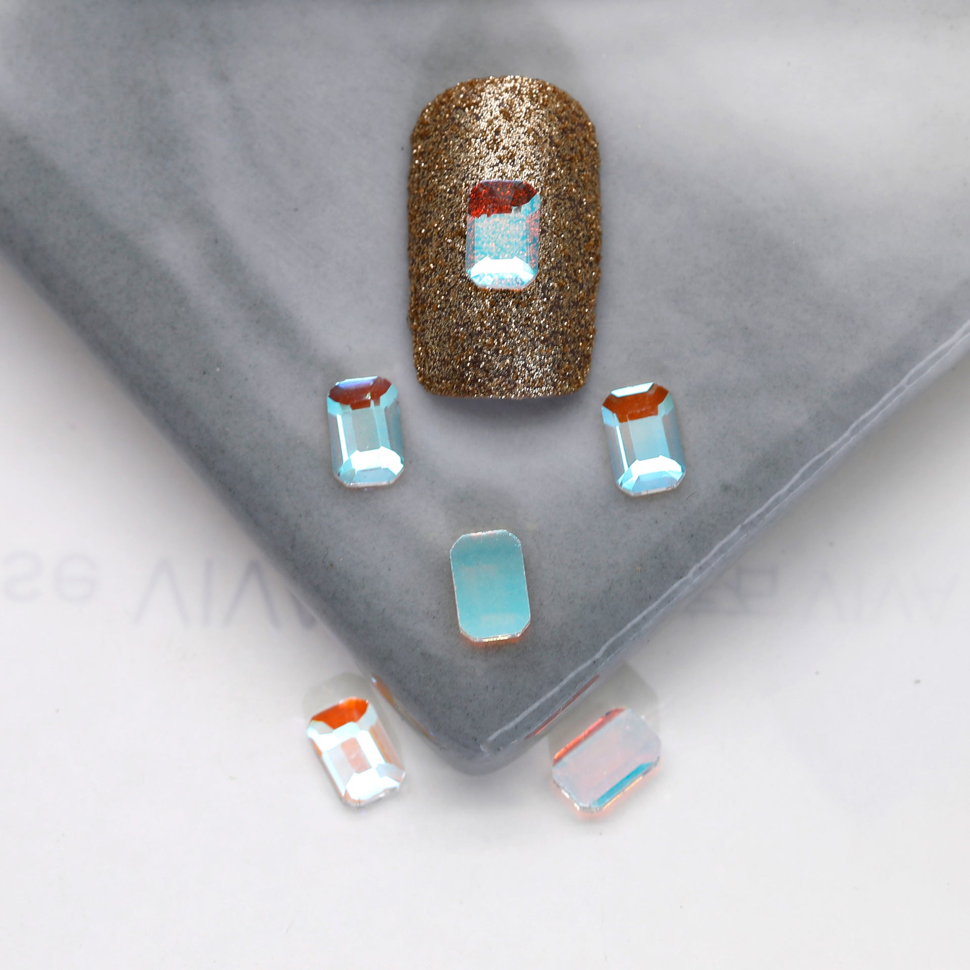 Factory Direct Wen Jingling Style Aurora Glass Stones Flatback Shaped Aurora Transparent Rhinestones Nail Art Accessories