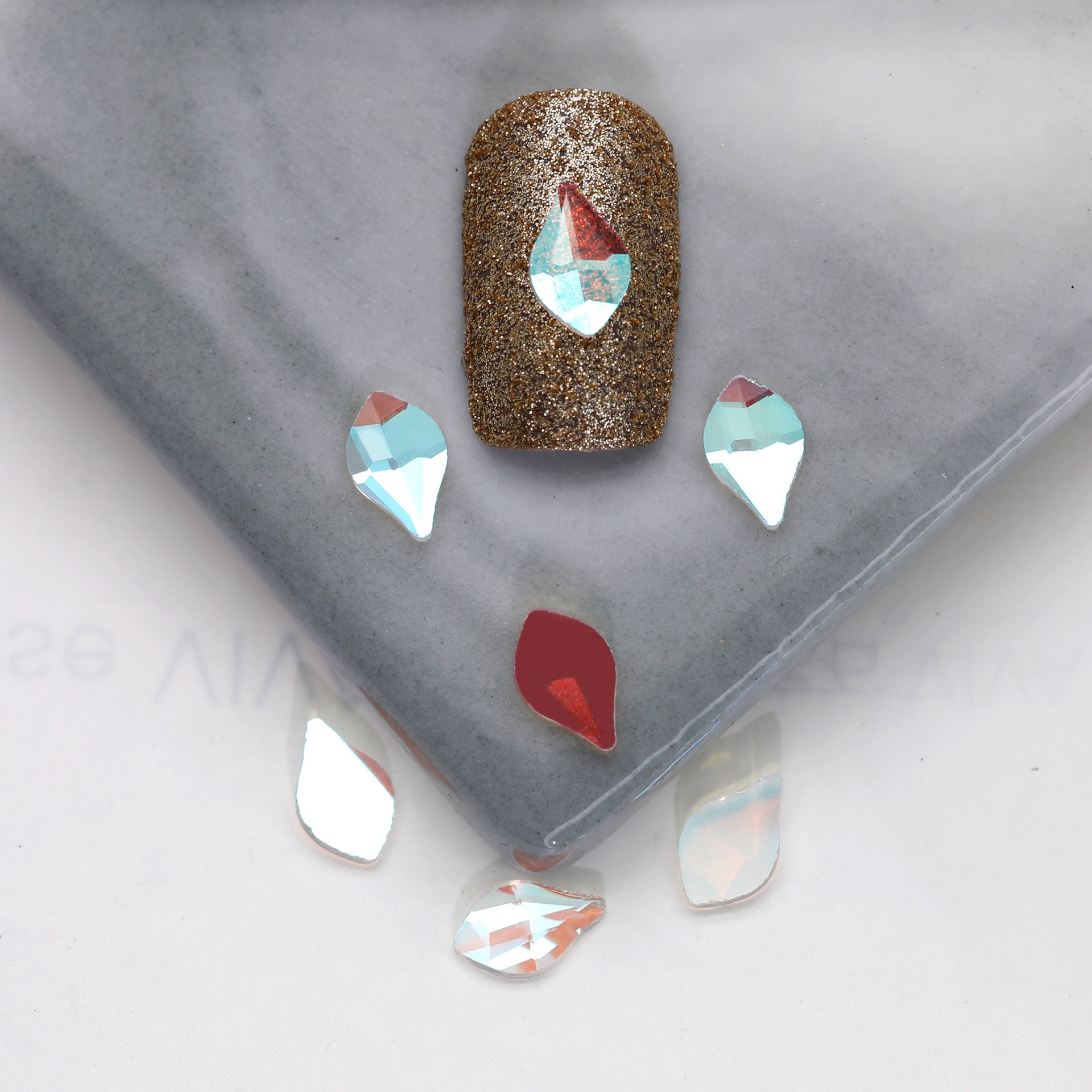 Factory Direct Wen Jingling Style Aurora Glass Stones Flatback Shaped Aurora Transparent Rhinestones Nail Art Accessories