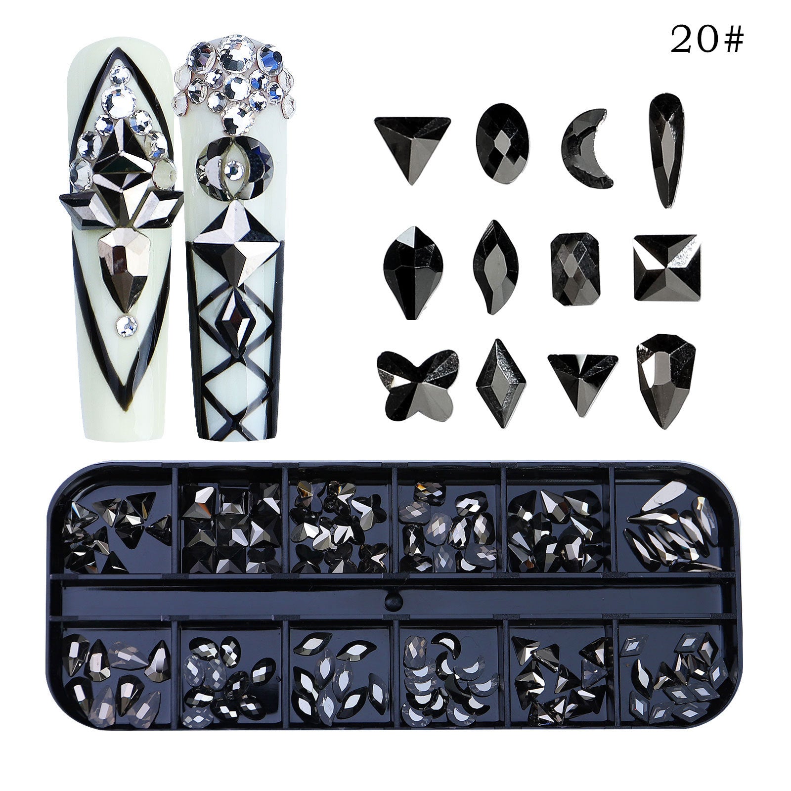 New Style 12-Grid Nail Art Rhinestones Flatback Shaped AB Rhinestones Nail Art Decorations Accessories