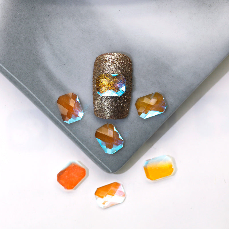 Factory Direct Wen Jingling Style Aurora Glass Stones Flatback Shaped Aurora Transparent Rhinestones Nail Art Accessories