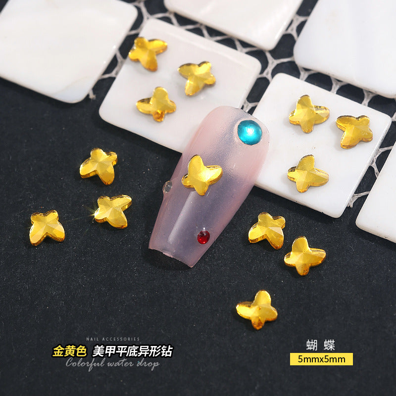 Small Golden Yellow Flatback Shaped Rhinestones Yellow Heart Butterfly Marquise Glass Crystal Nail Art Decorations Wholesale