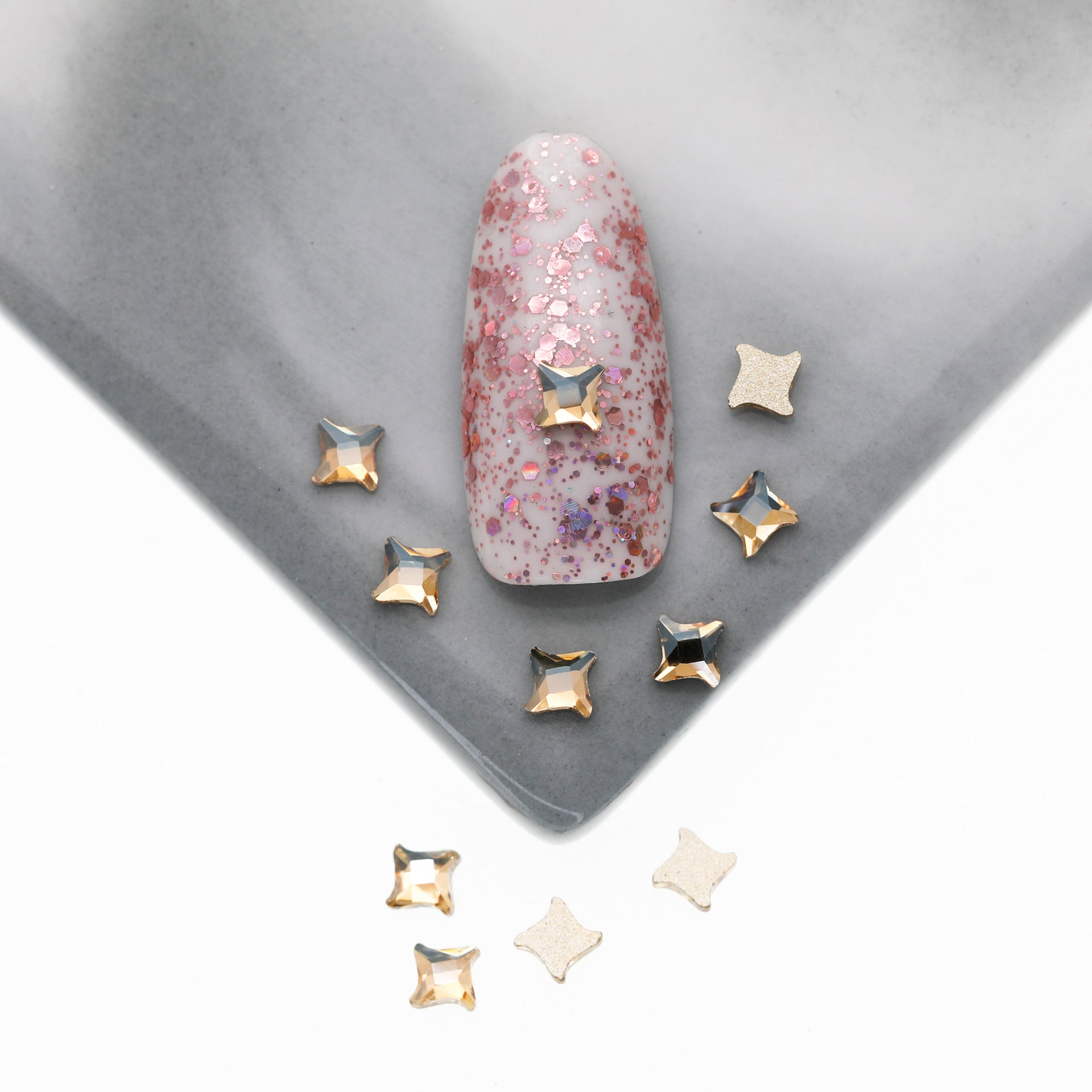 Cross-Border Supply Gold Champagne Flatback Shaped Nail Art Rhinestones Super Sparkle Gel Polish Adhesive Stones Non-Fading Base Color