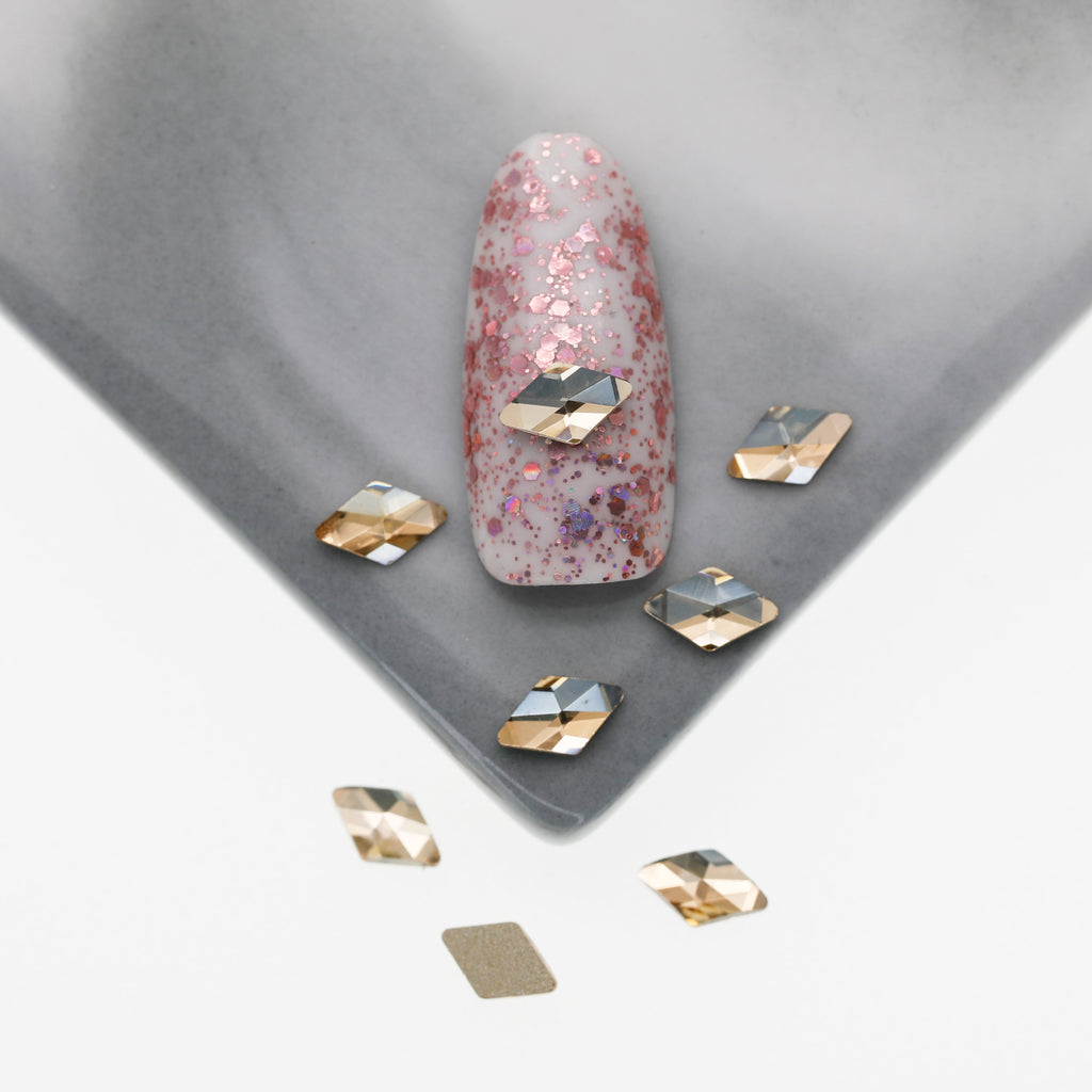 Cross-Border Supply Gold Champagne Flatback Shaped Nail Art Rhinestones Super Sparkle Gel Polish Adhesive Stones Non-Fading Base Color