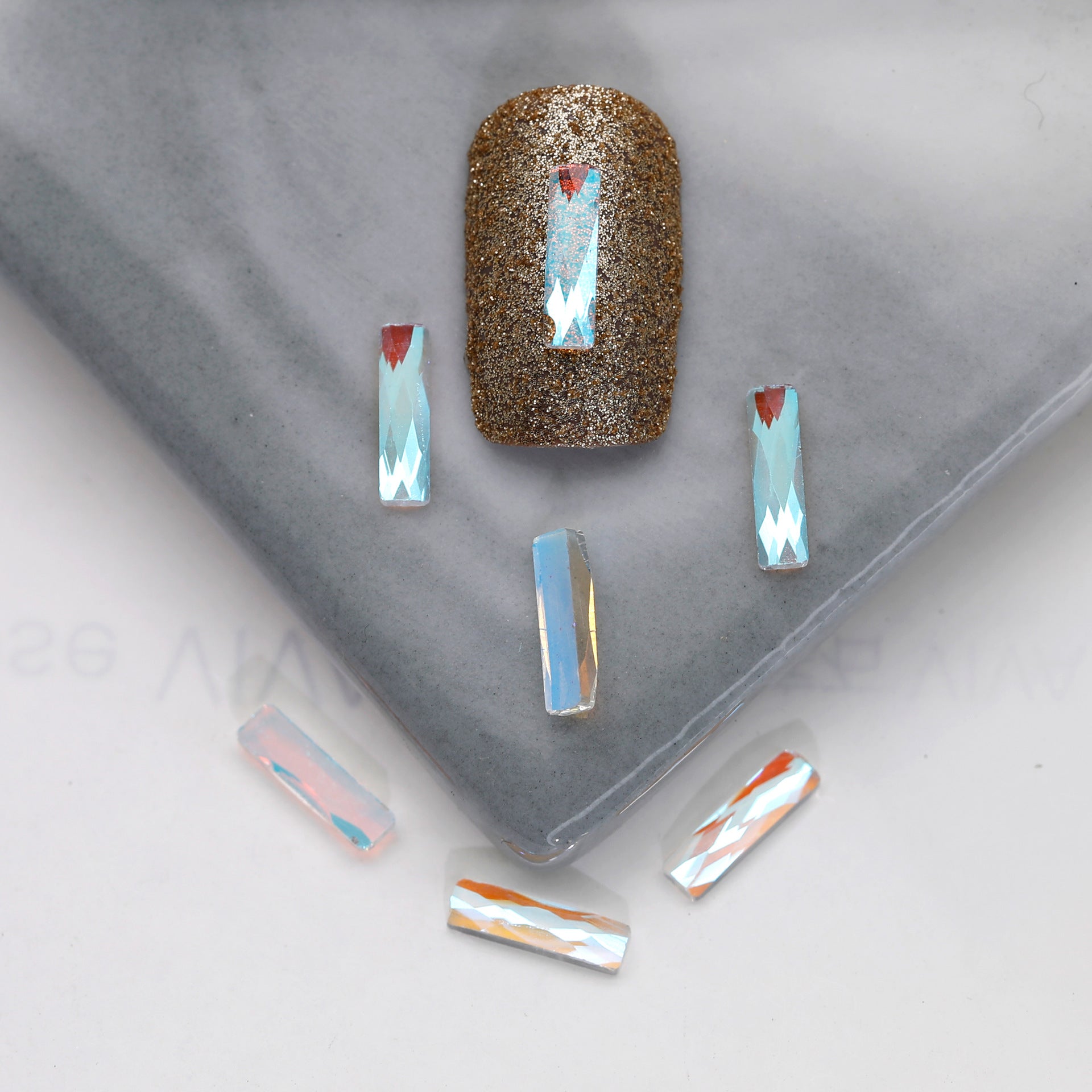 Factory Direct Wen Jingling Style Aurora Glass Stones Flatback Shaped Aurora Transparent Rhinestones Nail Art Accessories