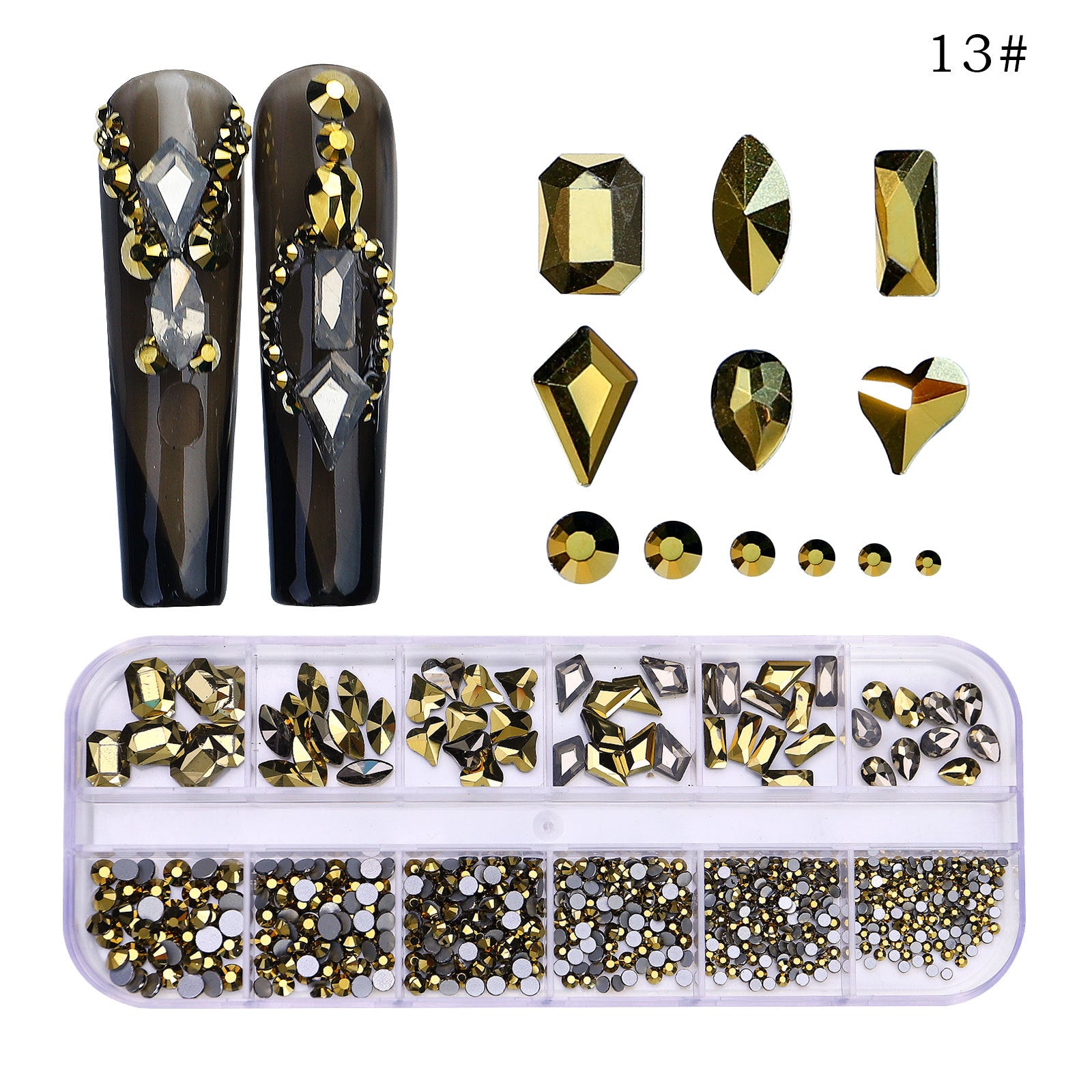 New Style 12-Grid Nail Art Rhinestones Flatback Shaped AB Rhinestones Nail Art Decorations Accessories