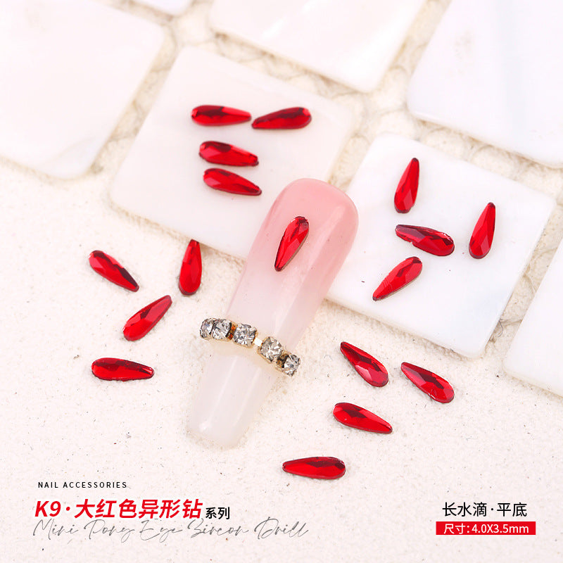 Red Small Flatback Shaped Rhinestones: Heart, Teardrop, Butterfly, Marquise | Christmas & New Year Nail Art Glass Ornaments | Factory Wholesale