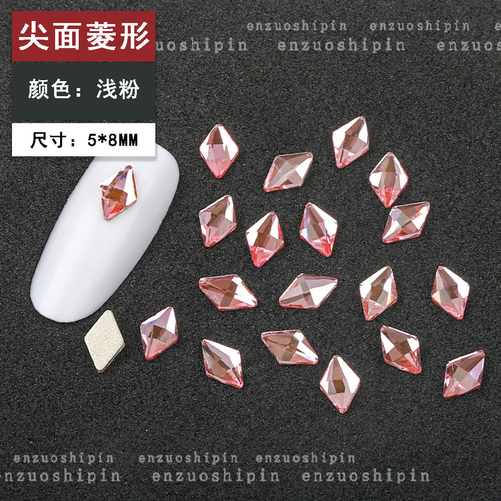 New hot-selling nail art rhinestones, light pink gold base, flat bottom, irregular shape, marquise, teardrop glass rhinestones, DIY nail art accessories wholesale.