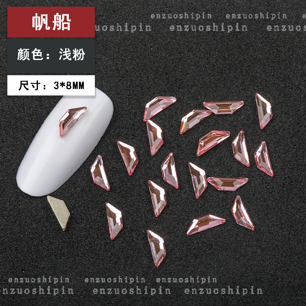 New Hot-Selling Light Pink Gold Base Flatback Shaped Marquise Teardrop Glass Rhinestones DIY Nail Art Accessories Wholesale