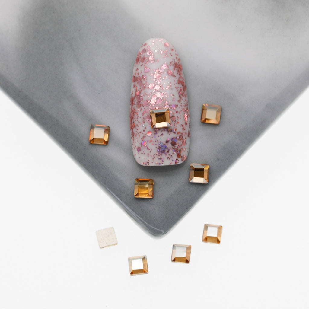 Cross-Border Supply Gold Champagne Flatback Shaped Nail Art Rhinestones Super Sparkle Gel Polish Adhesive Stones Non-Fading Base Color