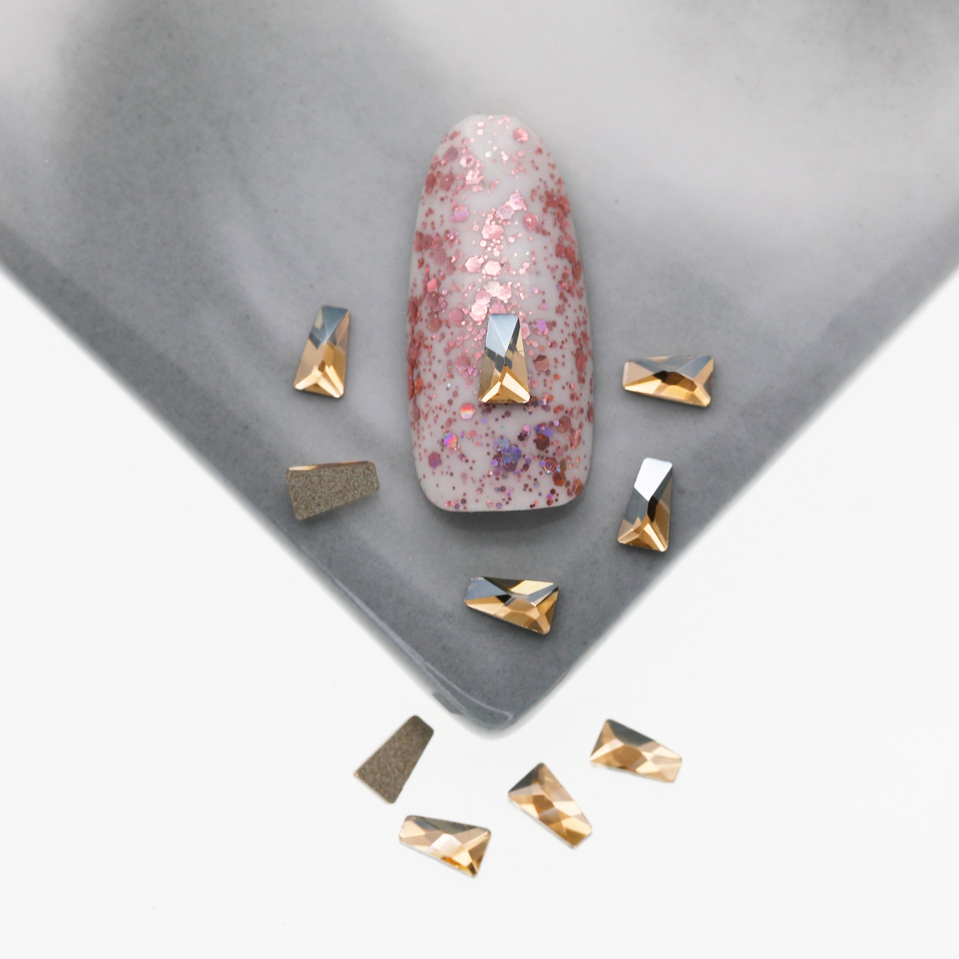 Cross-Border Supply Gold Champagne Flatback Shaped Nail Art Rhinestones Super Sparkle Gel Polish Adhesive Stones Non-Fading Base Color