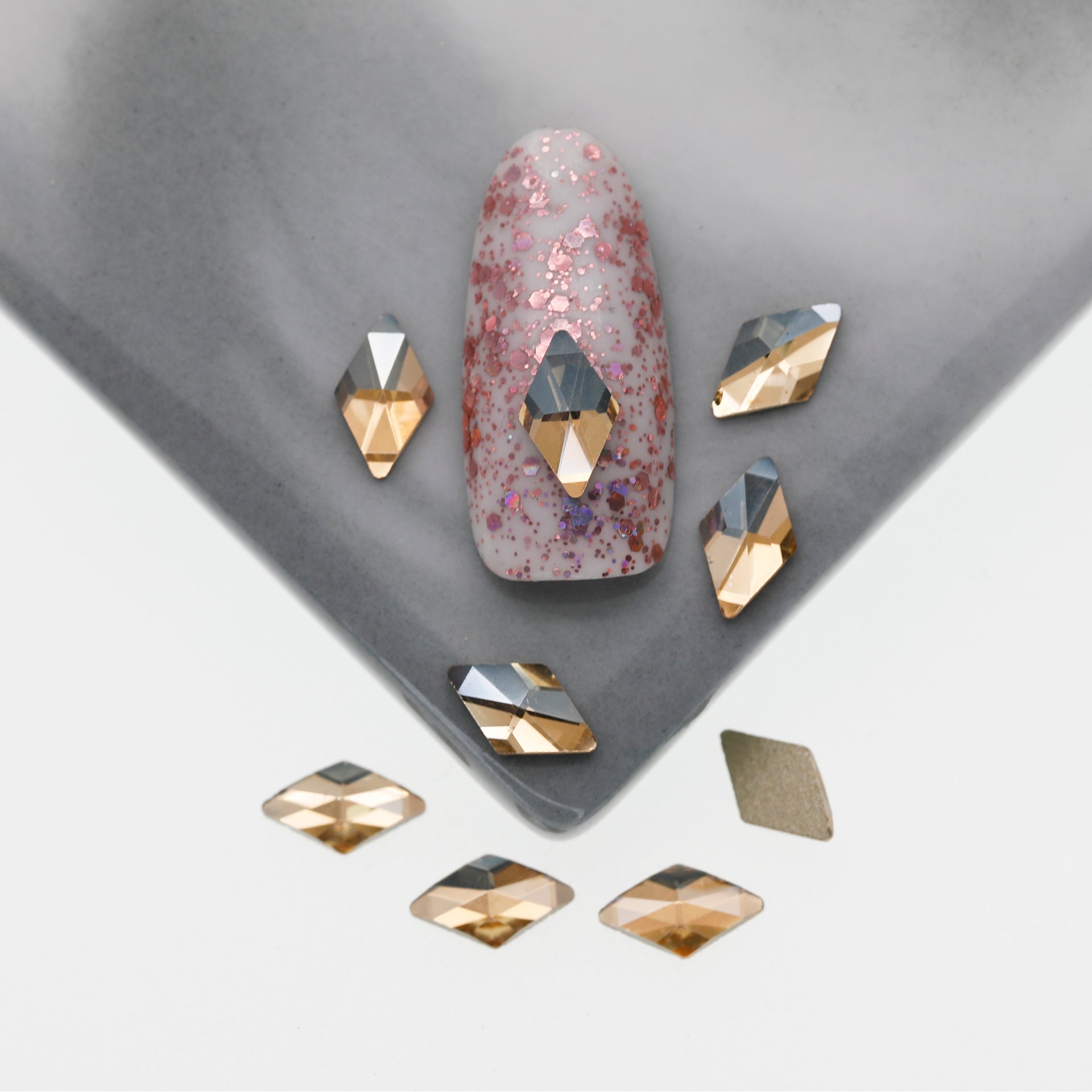 Cross-Border Supply Gold Champagne Flatback Shaped Nail Art Rhinestones Super Sparkle Gel Polish Adhesive Stones Non-Fading Base Color