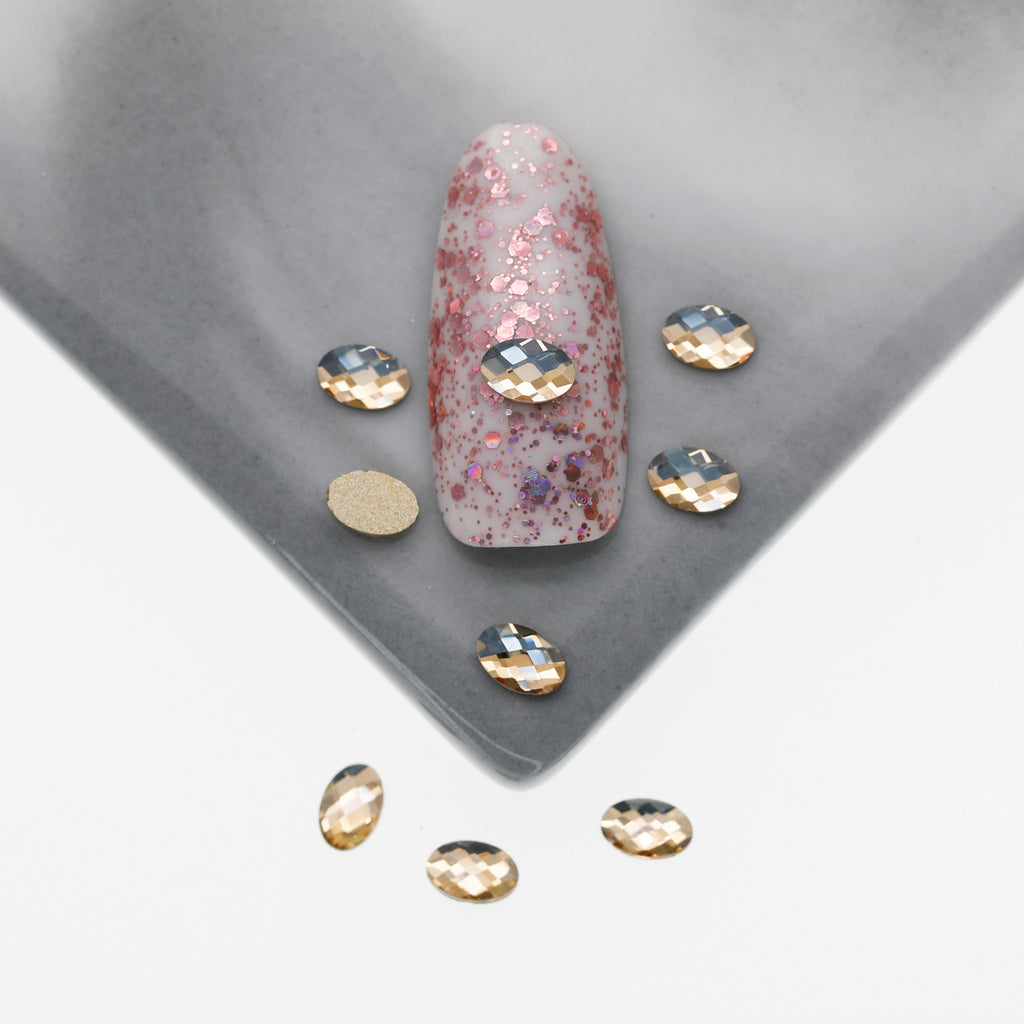 Cross-Border Supply Gold Champagne Flatback Shaped Nail Art Rhinestones Super Sparkle Gel Polish Adhesive Stones Non-Fading Base Color