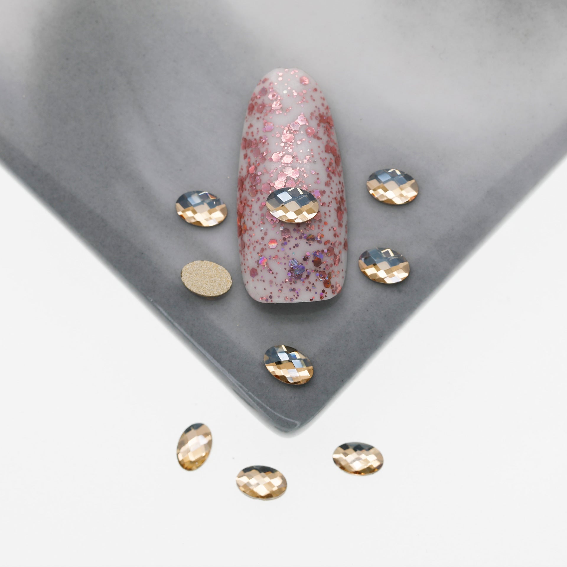 Cross-Border Supply Gold Champagne Flatback Shaped Nail Art Rhinestones Super Sparkle Gel Polish Adhesive Stones Non-Fading Base Color