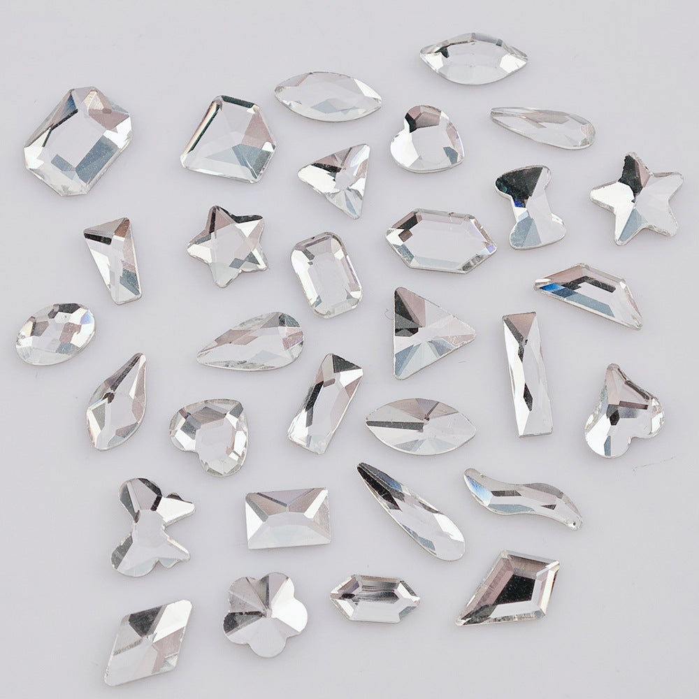 Mini Small Mixed Flatback Multi-Style Shaped Rhinestones Super Sparkle White Glass Nail Art Decorations