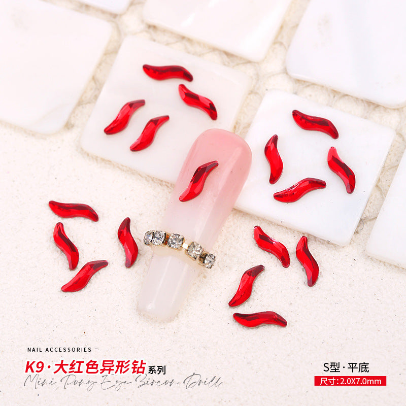 Red Small Flatback Shaped Rhinestones: Heart, Teardrop, Butterfly, Marquise | Christmas & New Year Nail Art Glass Ornaments | Factory Wholesale