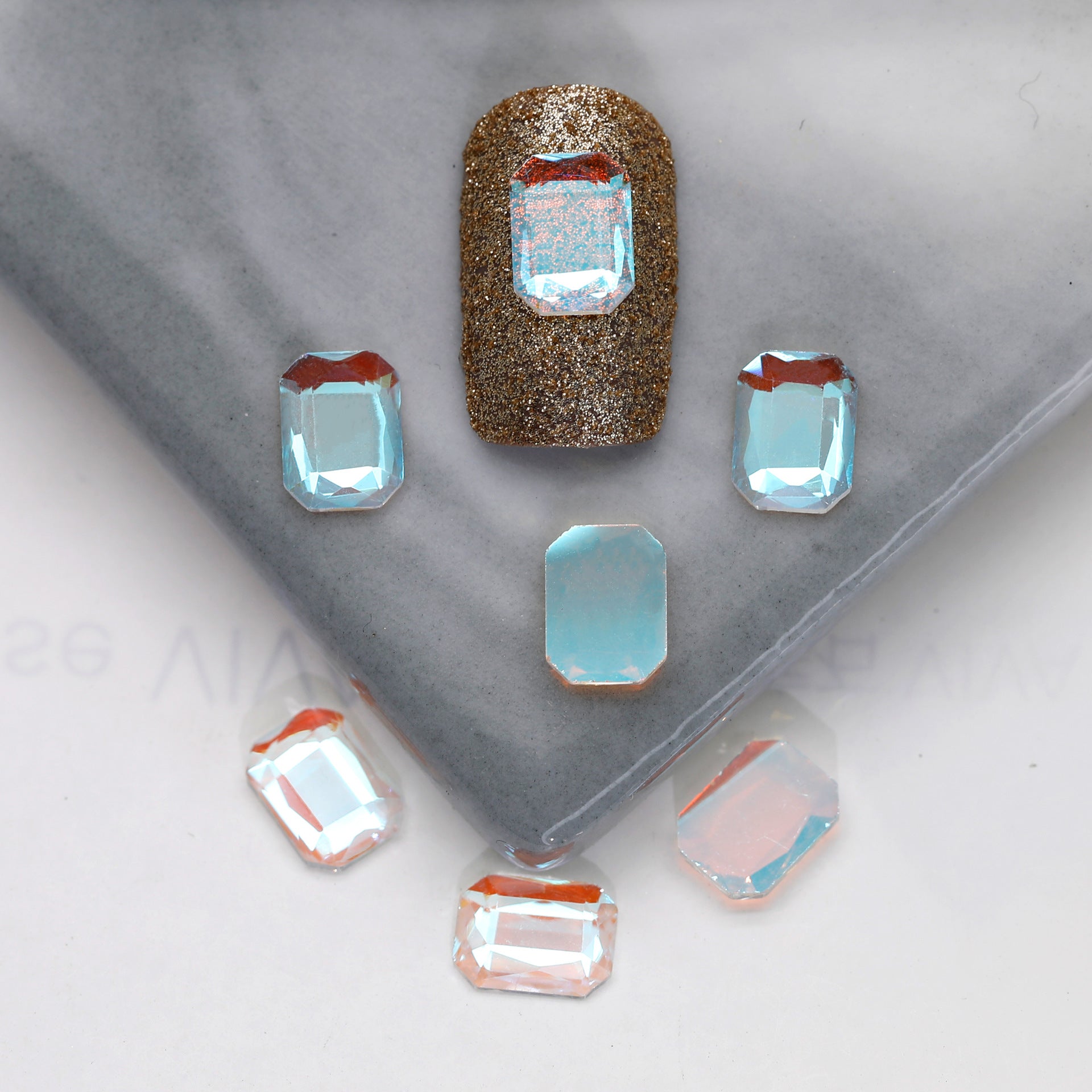 Factory Direct Wen Jingling Style Aurora Glass Stones Flatback Shaped Aurora Transparent Rhinestones Nail Art Accessories