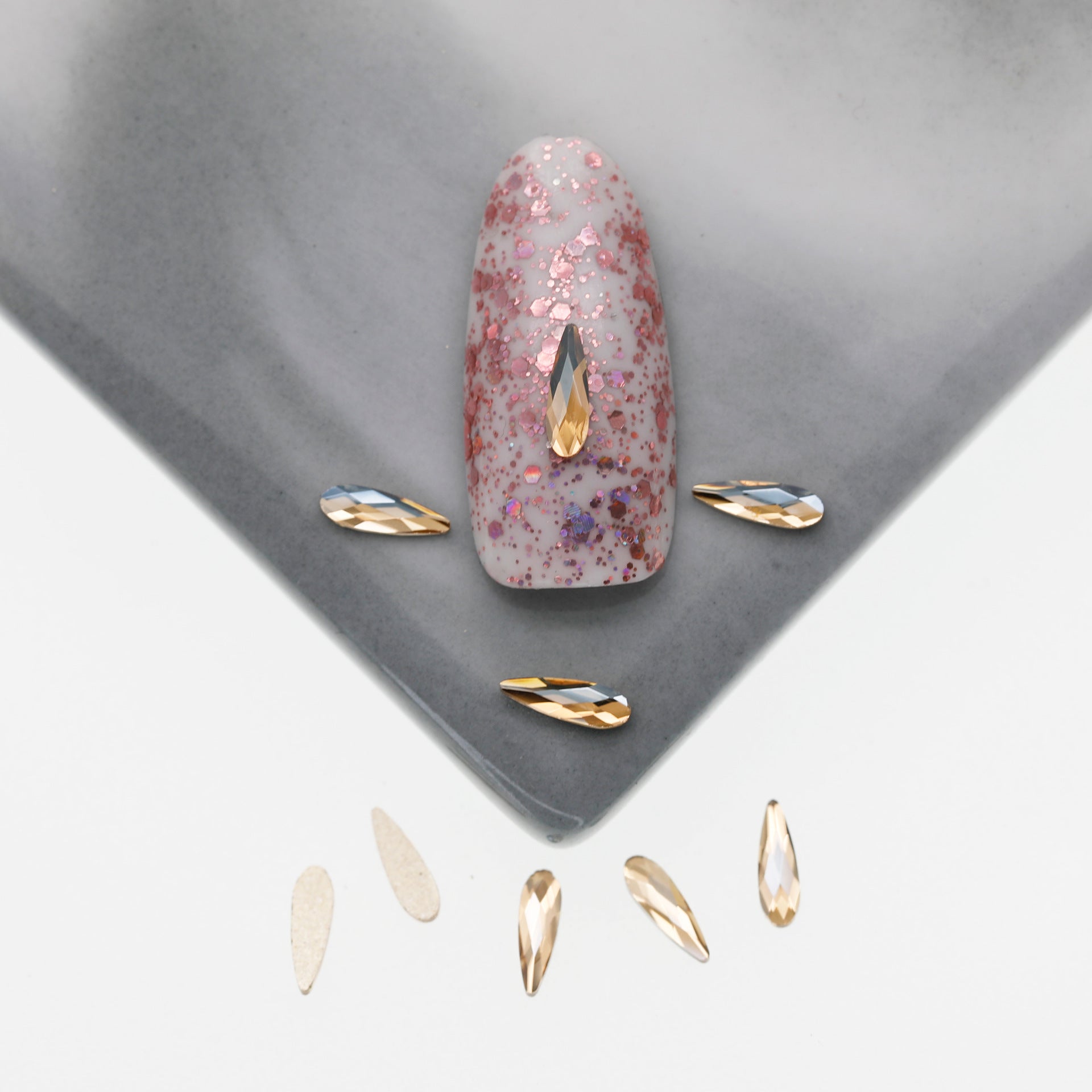 Cross-Border Supply Gold Champagne Flatback Shaped Nail Art Rhinestones Super Sparkle Gel Polish Adhesive Stones Non-Fading Base Color