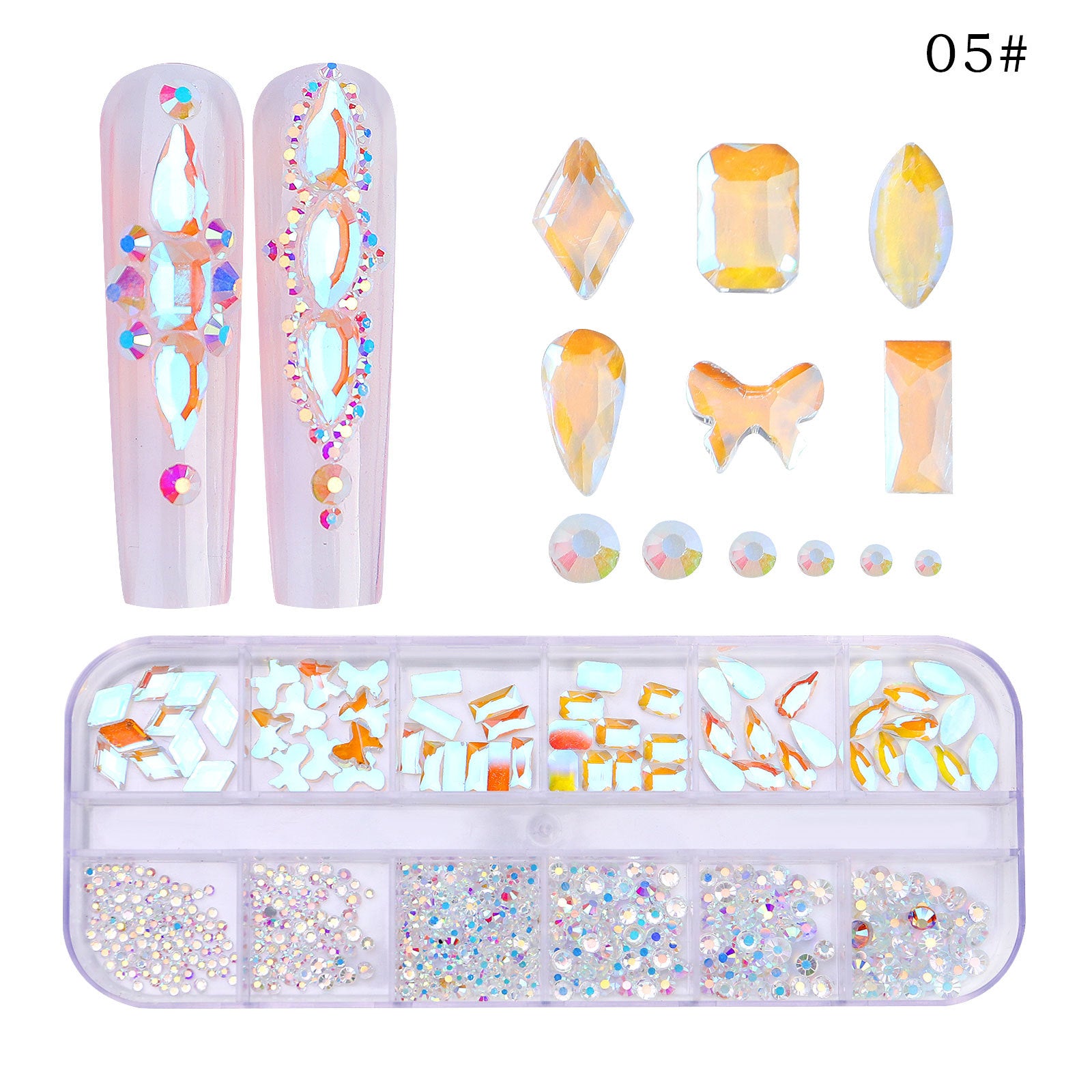 New Style 12-Grid Nail Art Rhinestones Flatback Shaped AB Rhinestones Nail Art Decorations Accessories