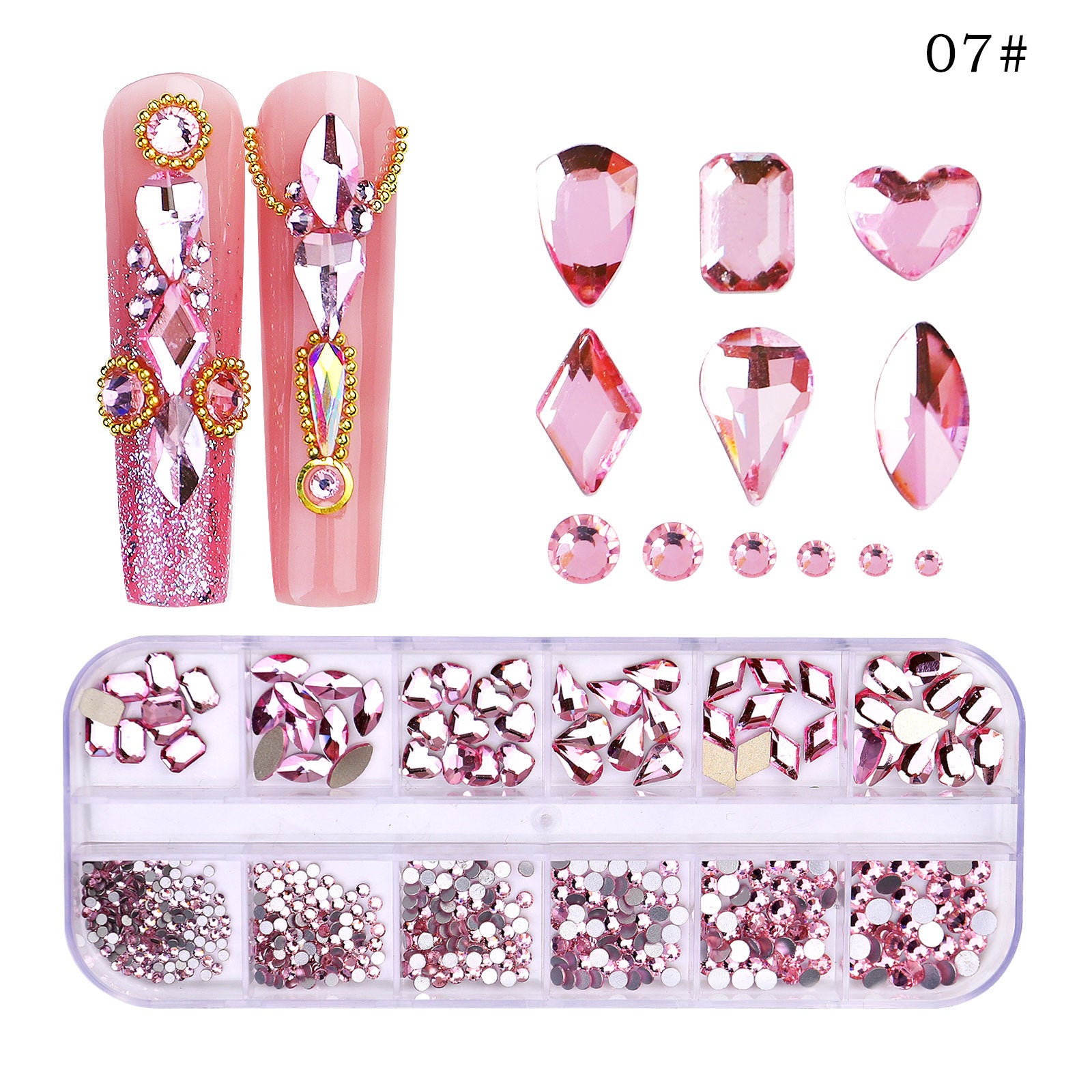 New Style 12-Grid Nail Art Rhinestones Flatback Shaped AB Rhinestones Nail Art Decorations Accessories