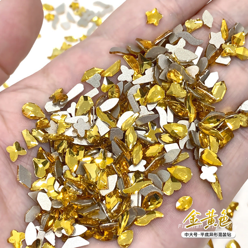 Small Golden Yellow Flatback Shaped Rhinestones Yellow Heart Butterfly Marquise Glass Crystal Nail Art Decorations Wholesale