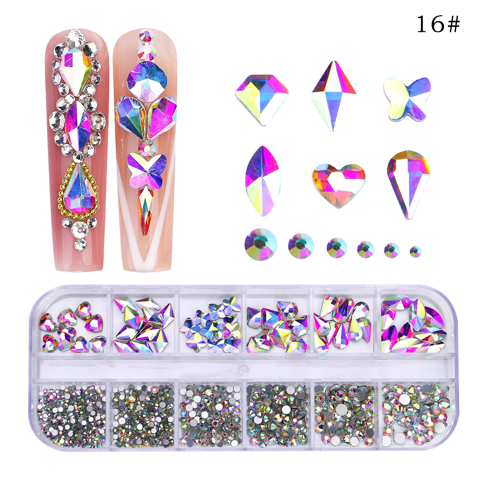 New Style 12-Grid Nail Art Rhinestones Flatback Shaped AB Rhinestones Nail Art Decorations Accessories