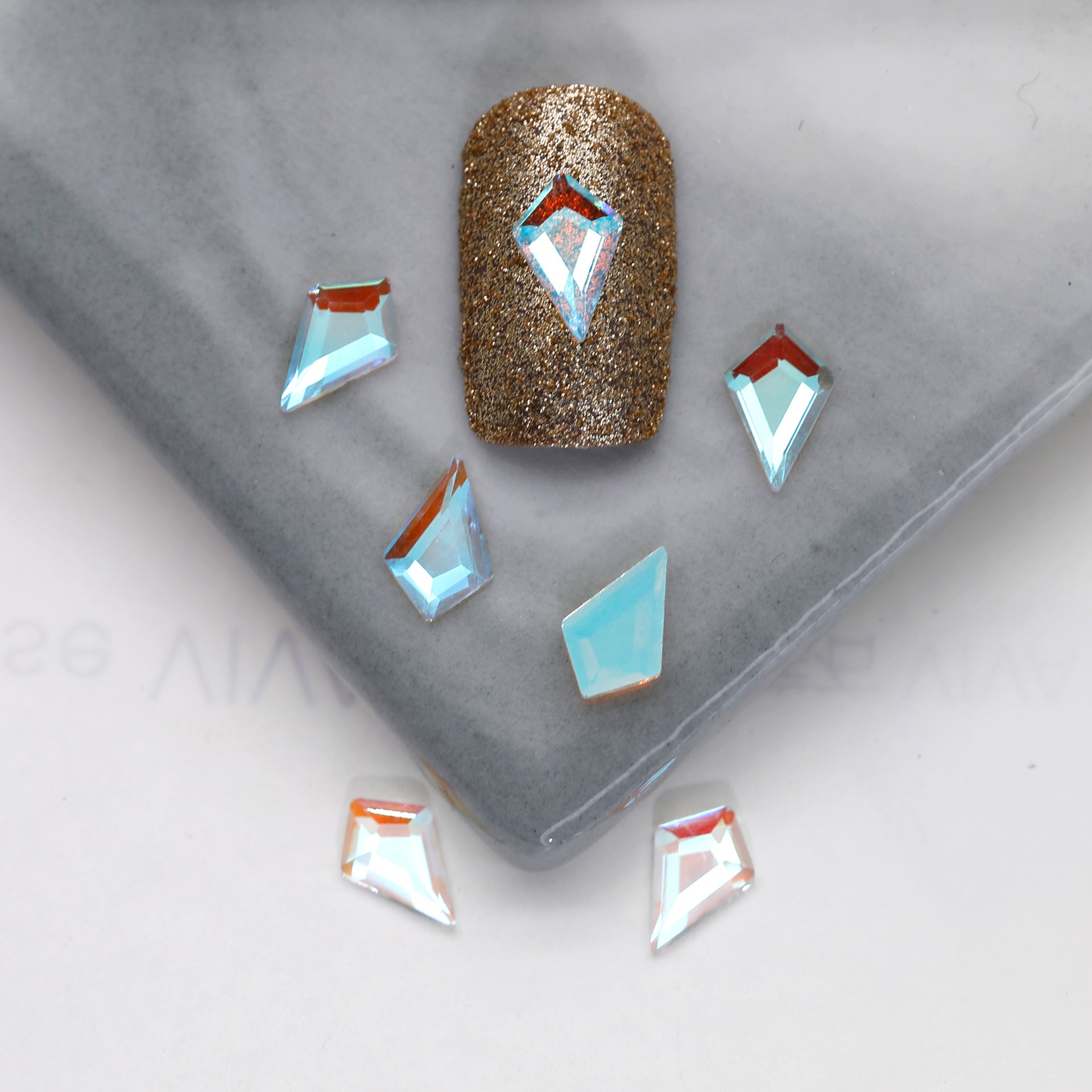 Factory Direct Wen Jingling Style Aurora Glass Stones Flatback Shaped Aurora Transparent Rhinestones Nail Art Accessories