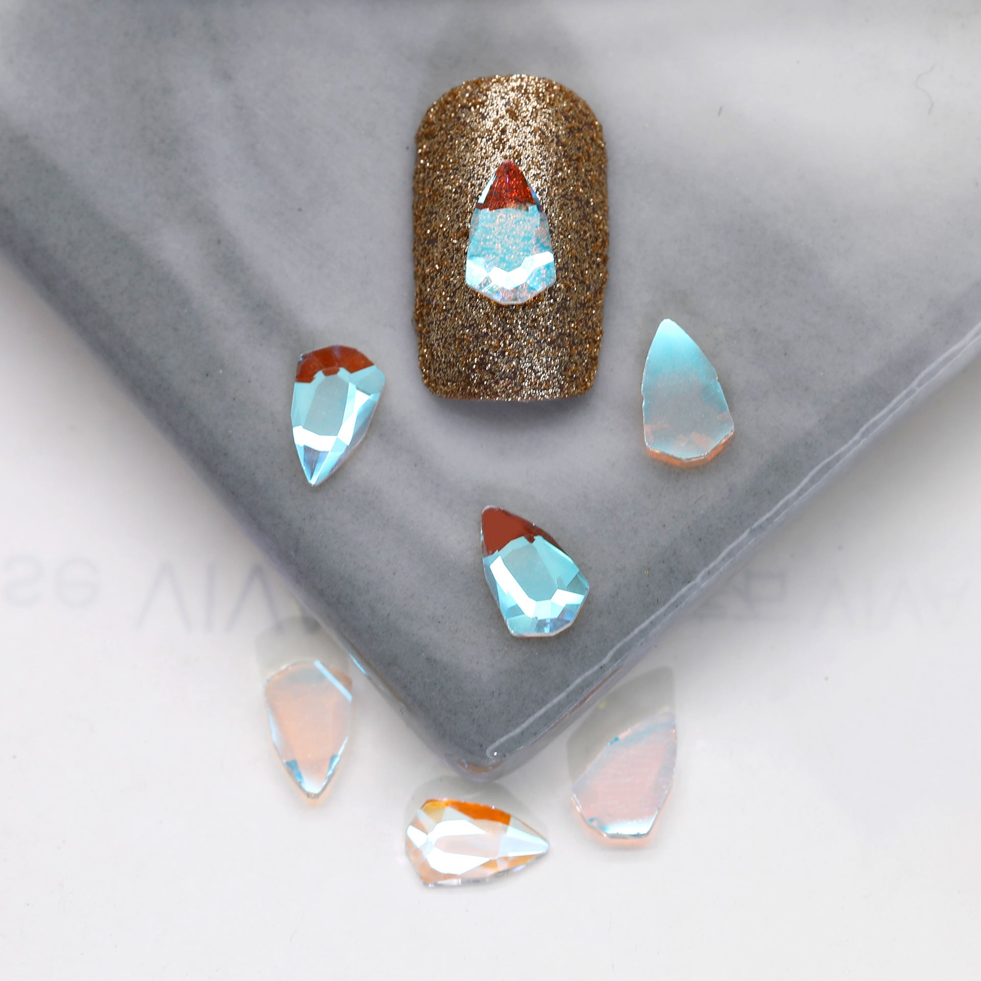 Factory Direct Wen Jingling Style Aurora Glass Stones Flatback Shaped Aurora Transparent Rhinestones Nail Art Accessories