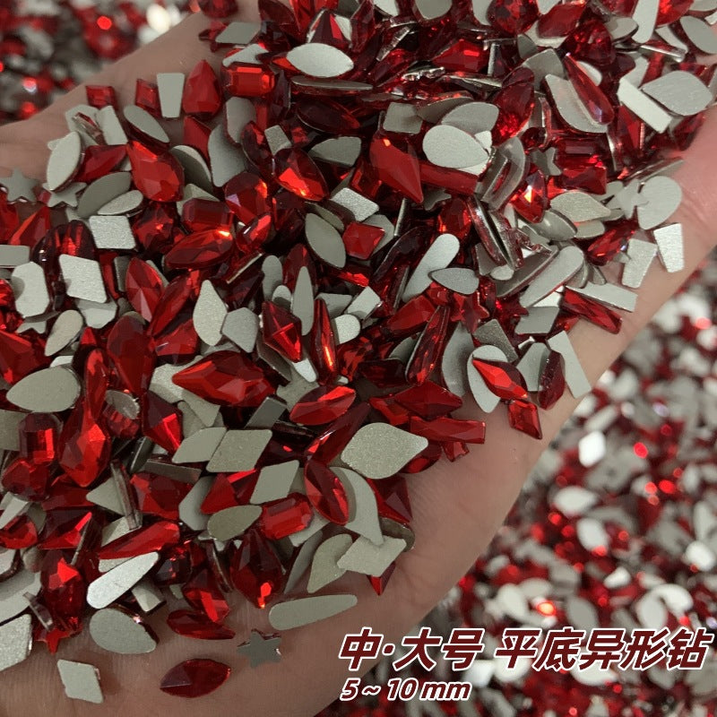 Red Small Flatback Shaped Rhinestones: Heart, Teardrop, Butterfly, Marquise | Christmas & New Year Nail Art Glass Ornaments | Factory Wholesale