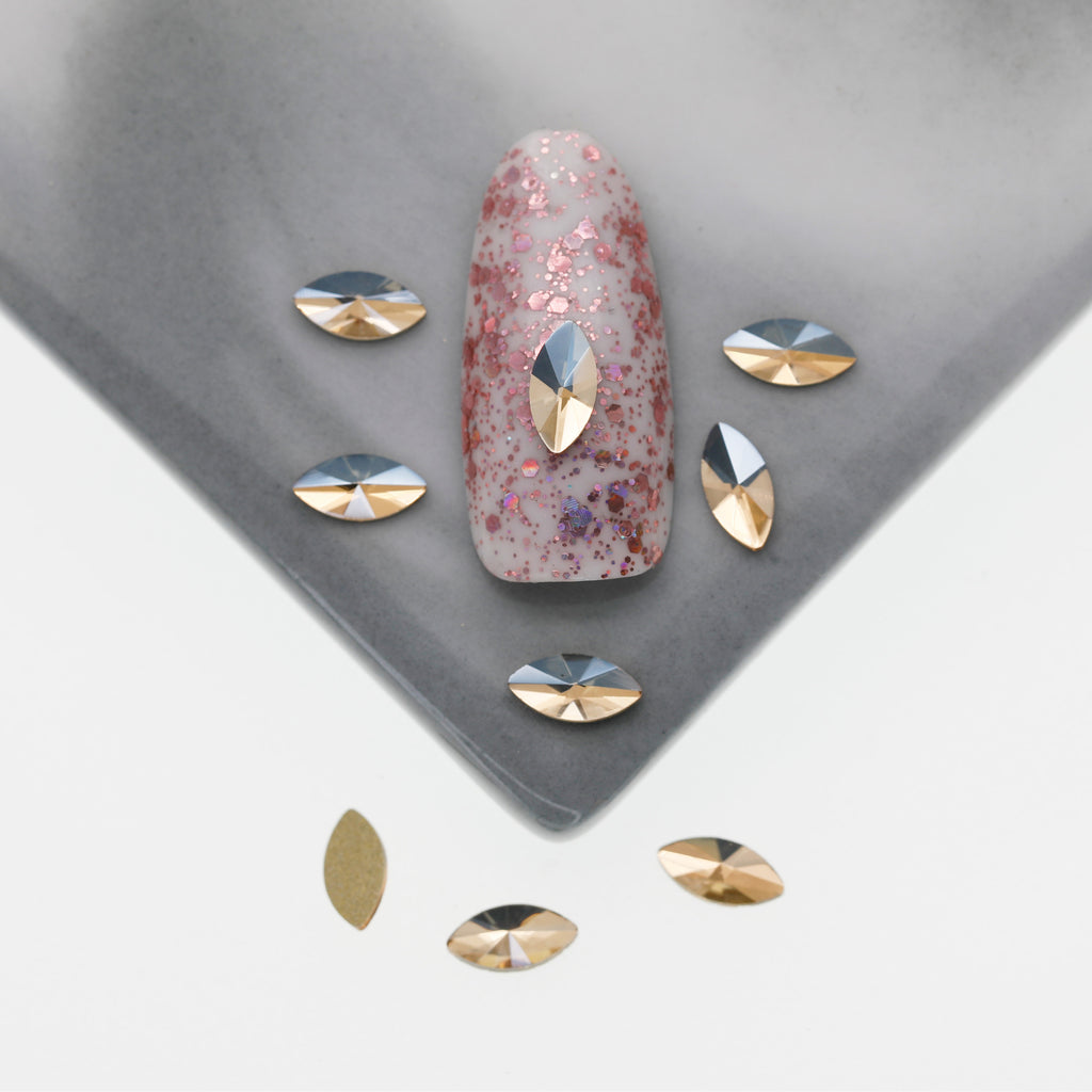 Cross-Border Supply Gold Champagne Flatback Shaped Nail Art Rhinestones Super Sparkle Gel Polish Adhesive Stones Non-Fading Base Color