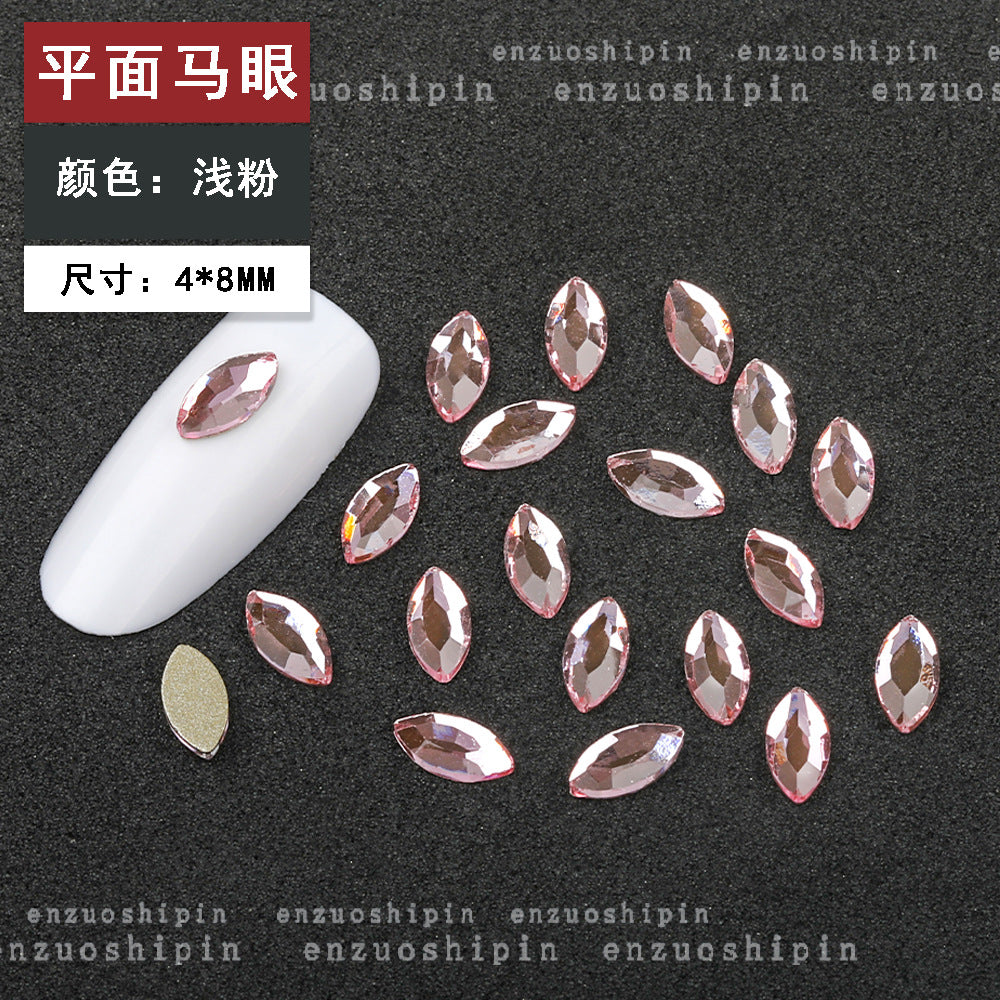 New hot-selling nail art rhinestones, light pink gold base, flat bottom, irregular shape, marquise, teardrop glass rhinestones, DIY nail art accessories wholesale.