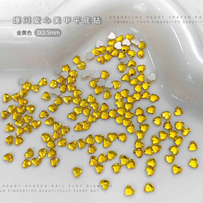 Small Golden Yellow Flatback Shaped Rhinestones Yellow Heart Butterfly Marquise Glass Crystal Nail Art Decorations Wholesale
