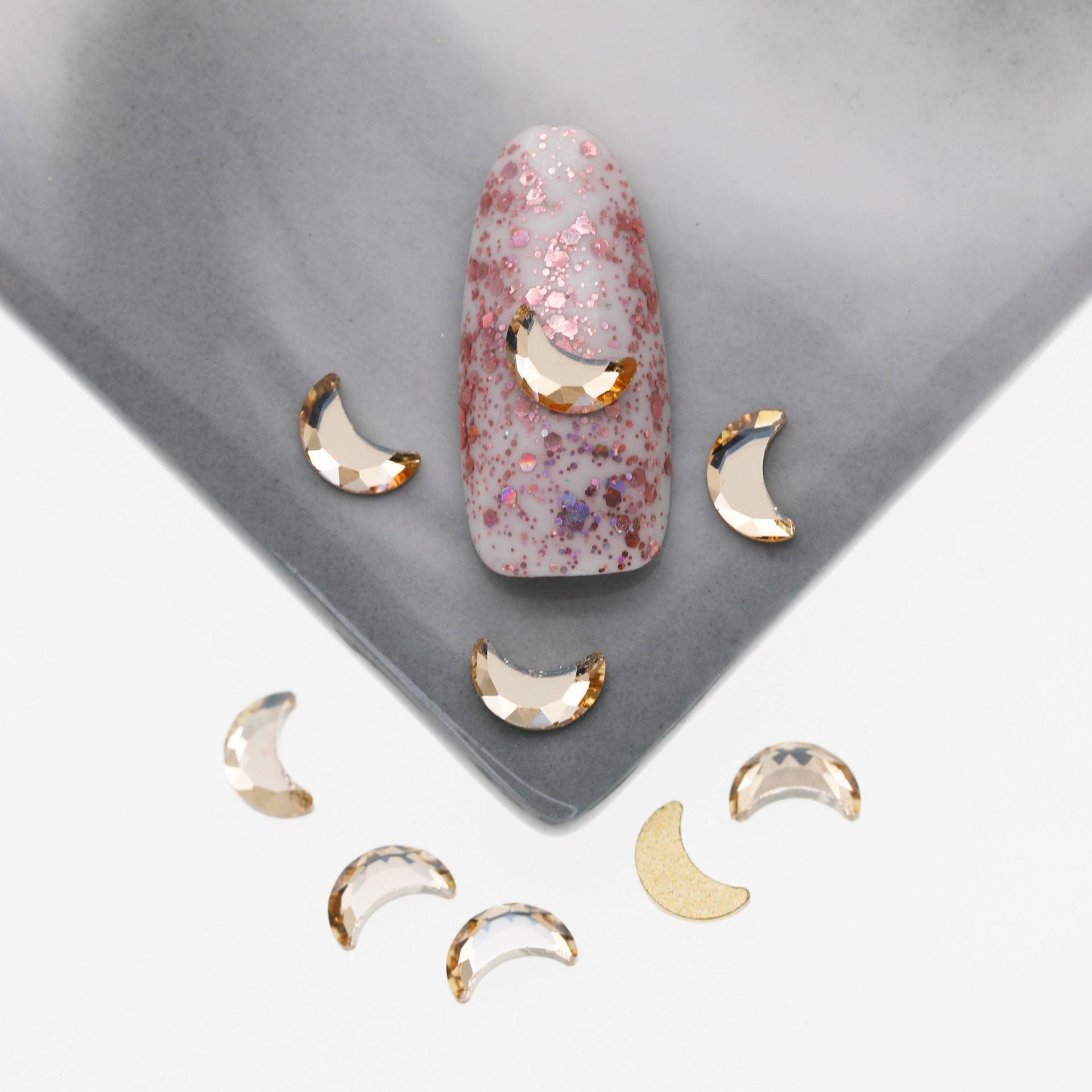 Cross-Border Supply Gold Champagne Flatback Shaped Nail Art Rhinestones Super Sparkle Gel Polish Adhesive Stones Non-Fading Base Color