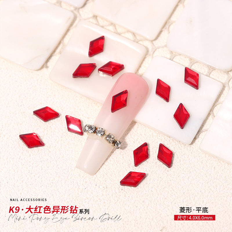 Red Small Flatback Shaped Rhinestones: Heart, Teardrop, Butterfly, Marquise | Christmas & New Year Nail Art Glass Ornaments | Factory Wholesale