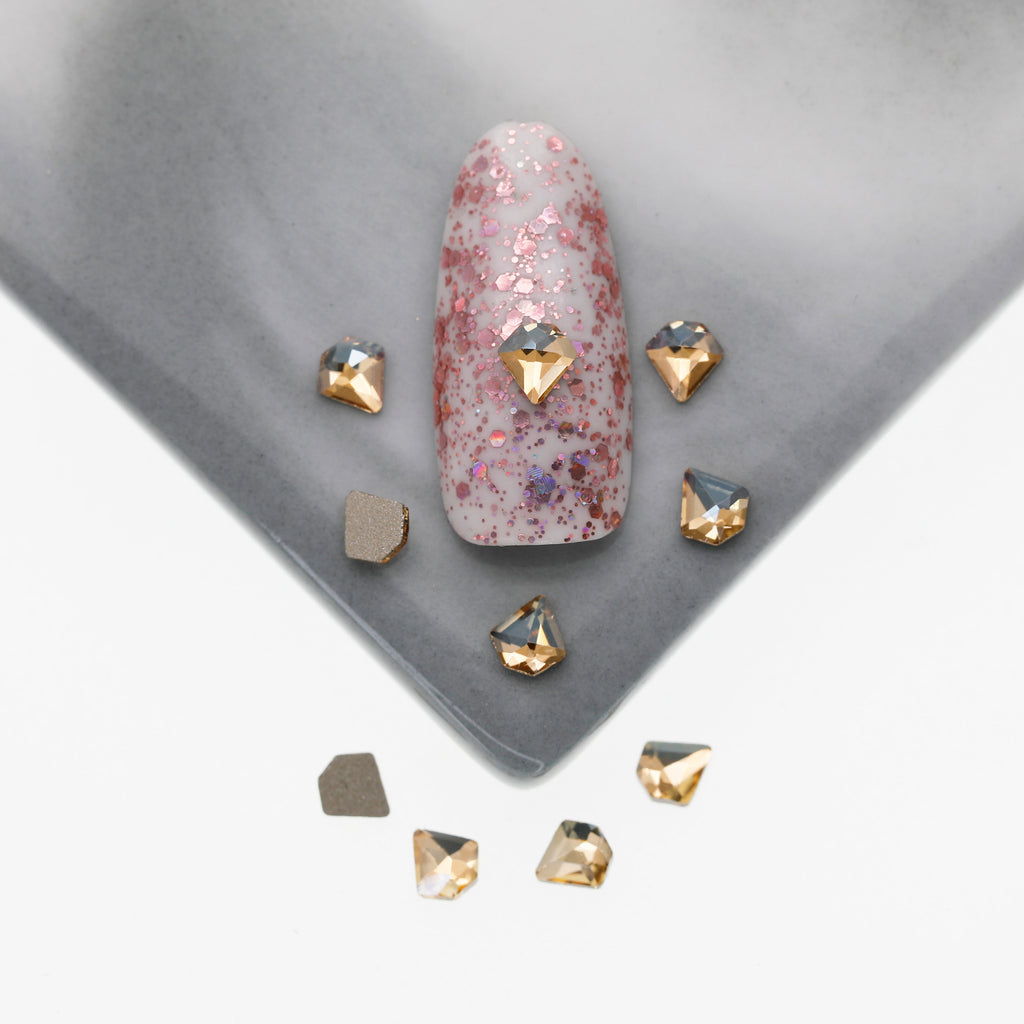 Cross-Border Supply Gold Champagne Flatback Shaped Nail Art Rhinestones Super Sparkle Gel Polish Adhesive Stones Non-Fading Base Color