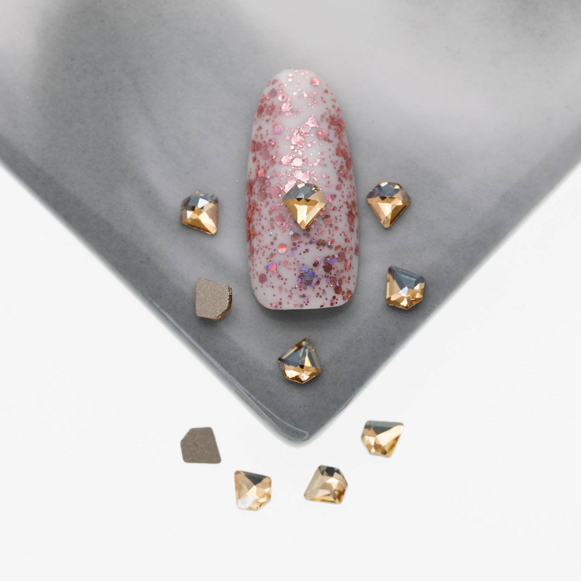 Cross-Border Supply Gold Champagne Flatback Shaped Nail Art Rhinestones Super Sparkle Gel Polish Adhesive Stones Non-Fading Base Color