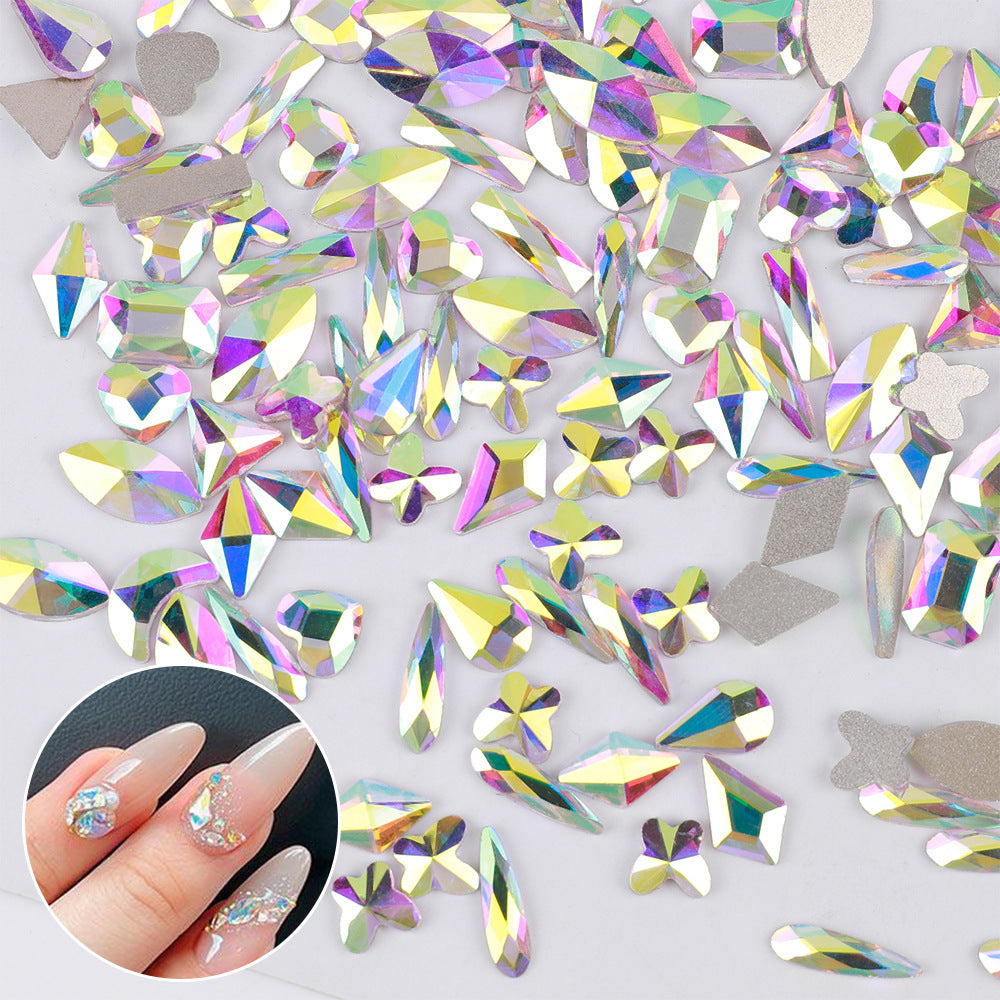Mini Small Mixed Flatback Multi-Style Shaped Rhinestones Super Sparkle White Glass Nail Art Decorations