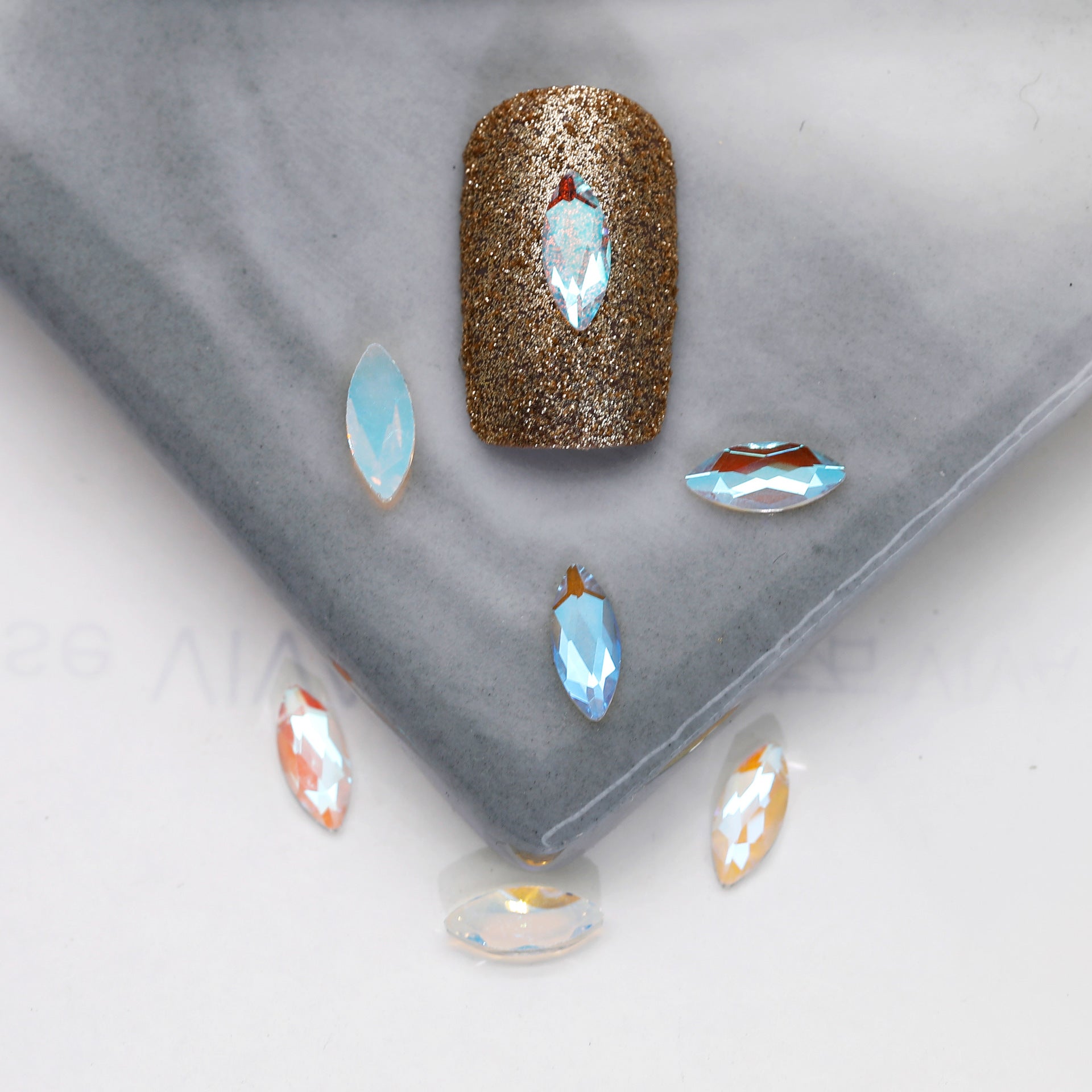 Factory Direct Wen Jingling Style Aurora Glass Stones Flatback Shaped Aurora Transparent Rhinestones Nail Art Accessories