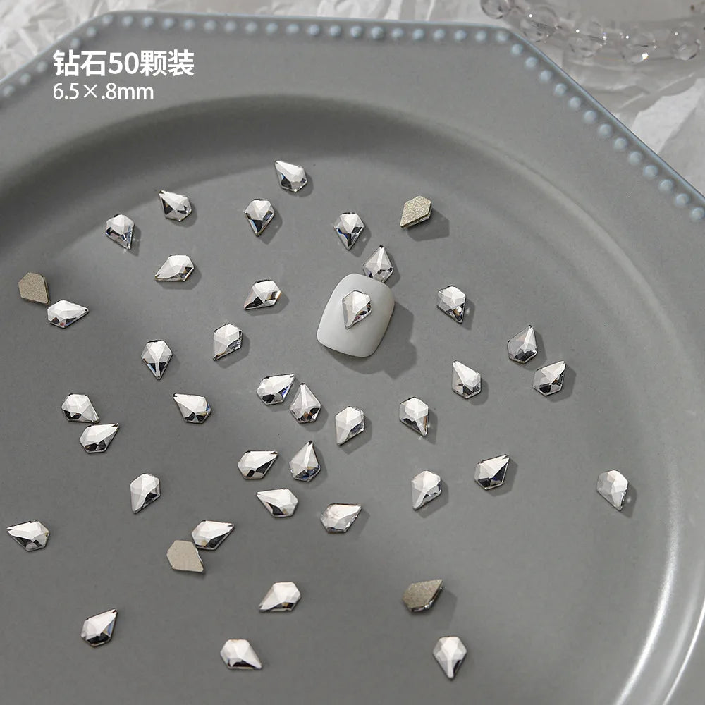 100pcs Nail Flat Shaped Diamond Jewelry White Super Sparkling Butterfly Star Water Droplet Diamond Glass Rhinestone Wholesale