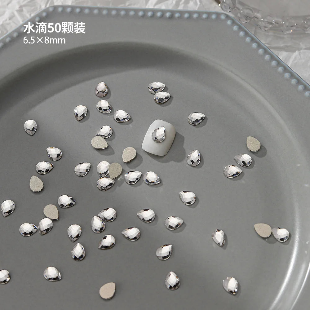 100pcs Nail Flat Shaped Diamond Jewelry White Super Sparkling Butterfly Star Water Droplet Diamond Glass Rhinestone Wholesale