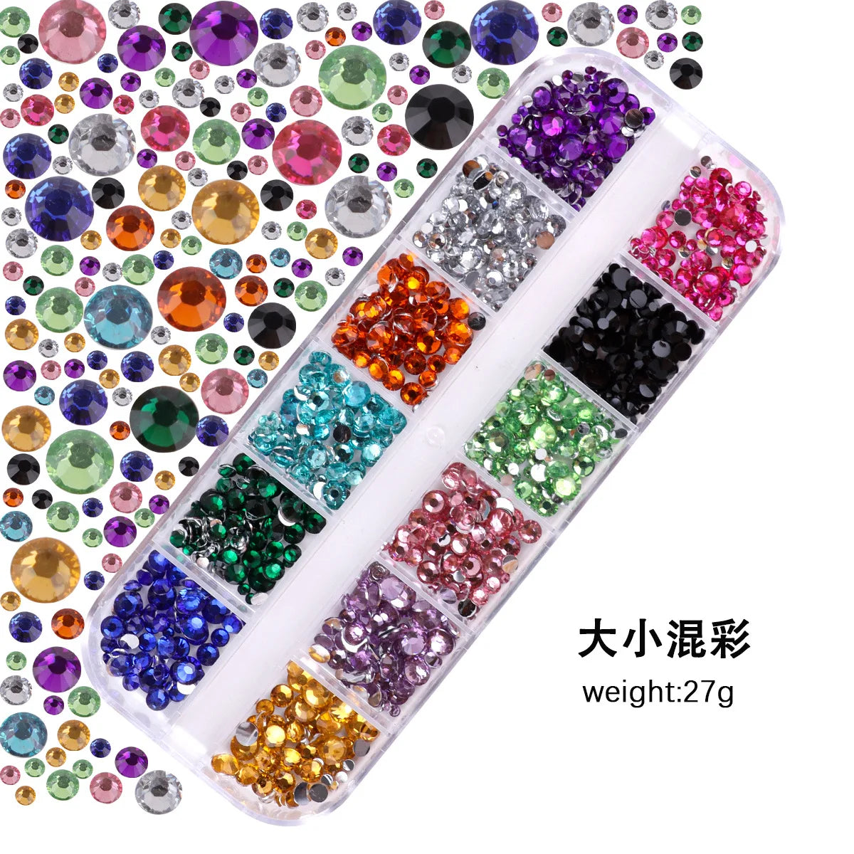 Acrylic Rhinestones Mixed Colors 12 Grid Box for Nail Art DIY Craft Decoration