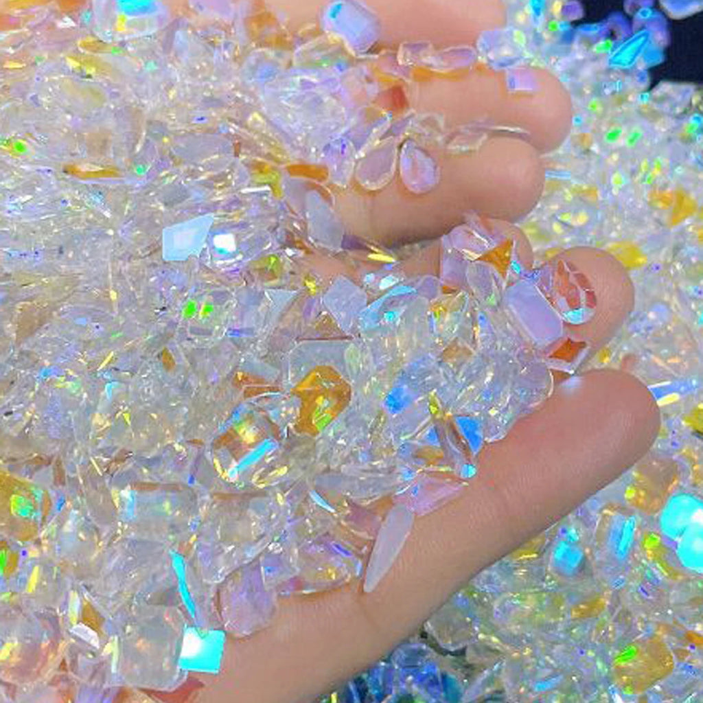 100pcs nail accessories Aurora Diamond Warm Elf trapezoidal heart-shaped small flat bottomed irregular Diamond Warm super flash