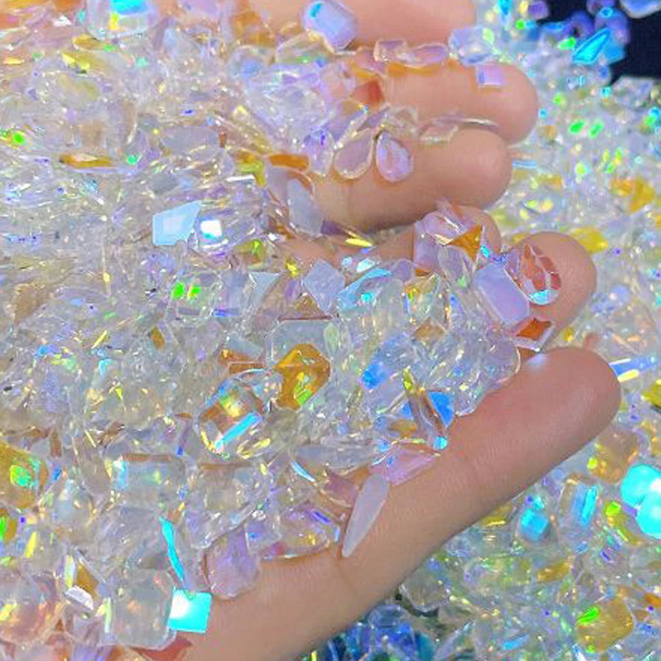 100pcs nail accessories Aurora Diamond Warm Elf trapezoidal heart-shaped small flat bottomed irregular Diamond Warm super flash