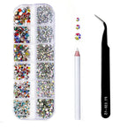 Box Multi-Size Nail Rhinestones 3D Crystal DIY Nail Art Decorations crystal diamond gems with Pen tweezers Nail Beauty Tool Set