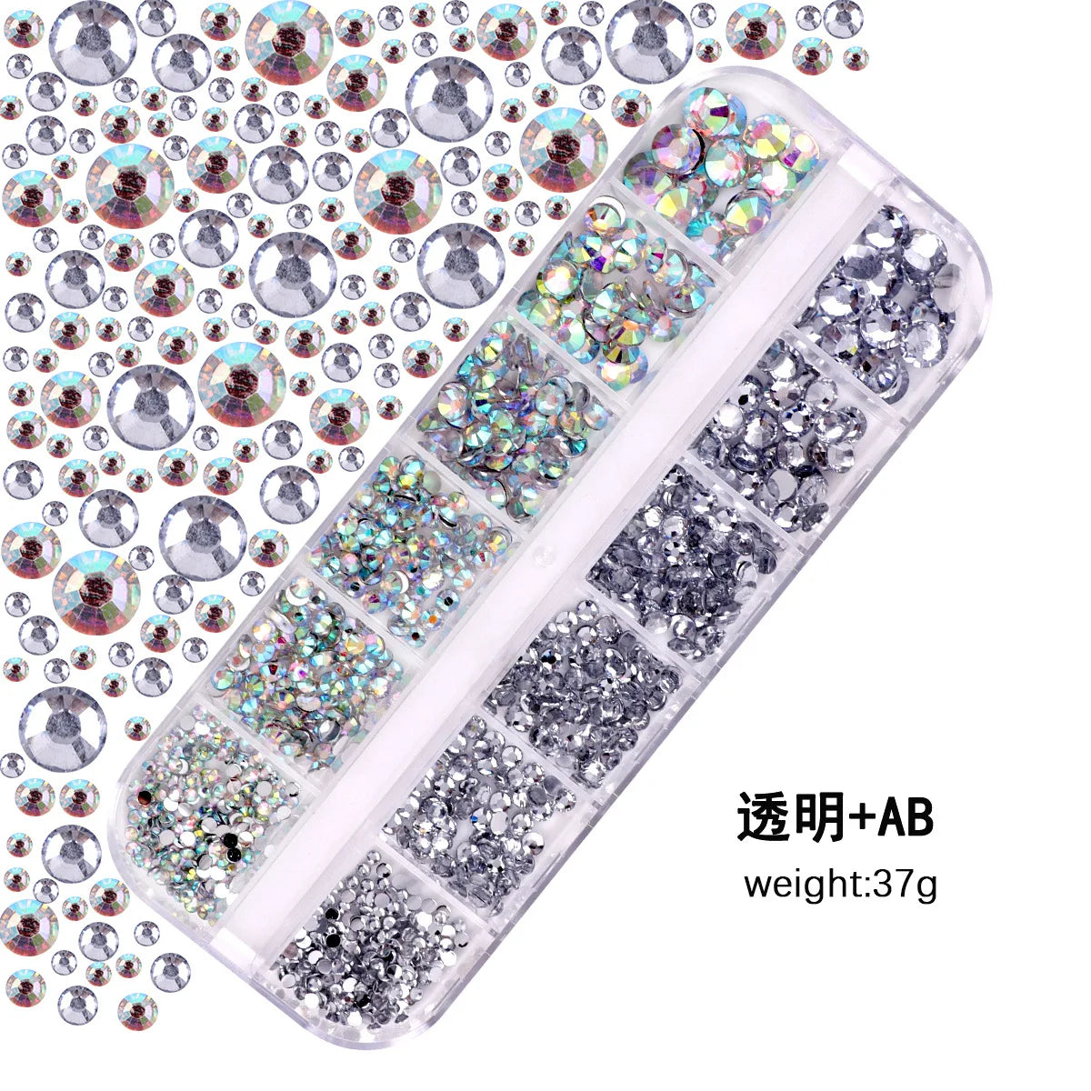 Acrylic Rhinestones Mixed Colors 12 Grid Box for Nail Art DIY Craft Decoration