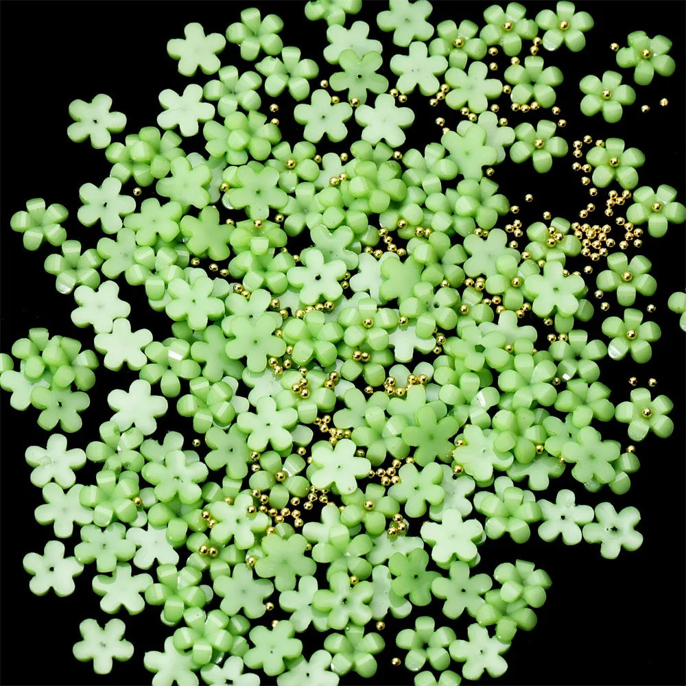 1bag  Acrylic Petal Flowers With Gold Beads Nails Glitter Kinds of Colors Flowers Rhinestones Gems DIY Nail Art Decoration