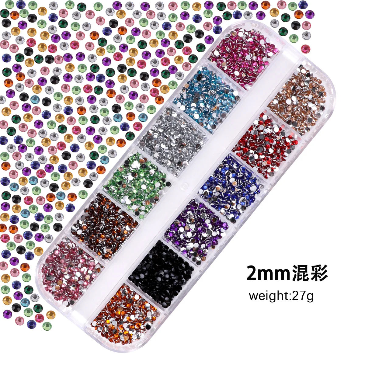 Acrylic Rhinestones Mixed Colors 12 Grid Box for Nail Art DIY Craft Decoration