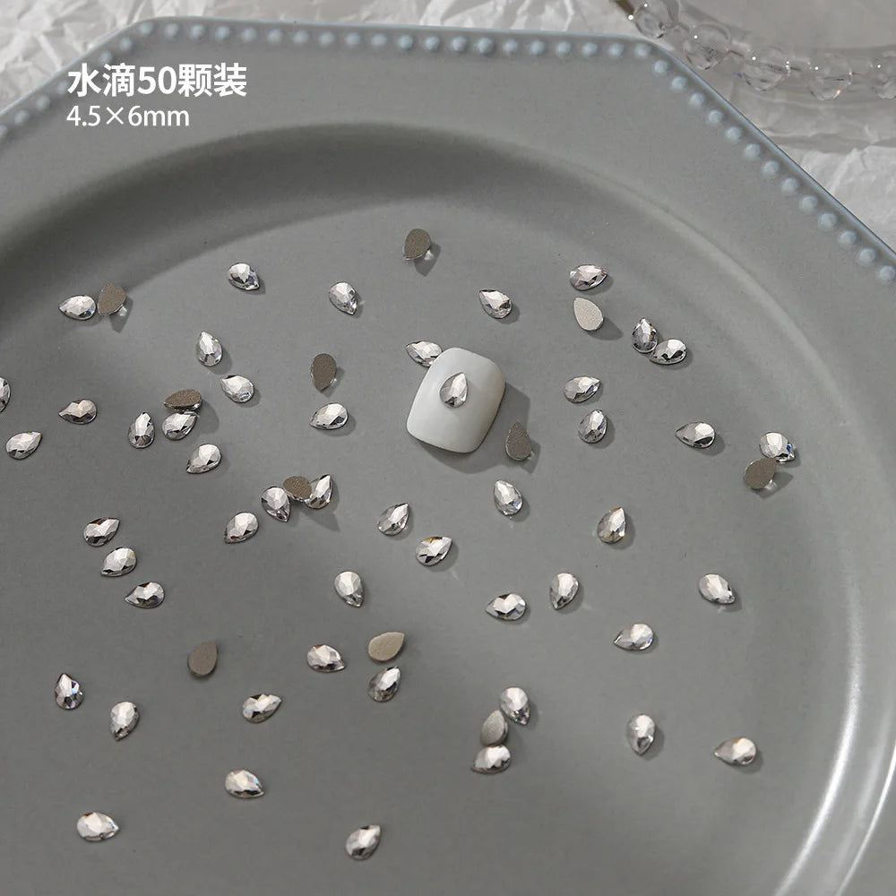 100pcs Nail Flat Shaped Diamond Jewelry White Super Sparkling Butterfly Star Water Droplet Diamond Glass Rhinestone Wholesale
