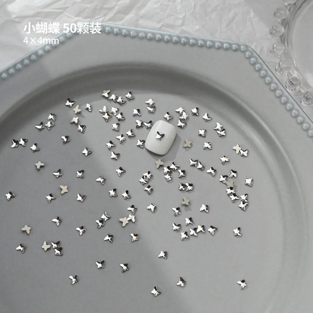 100pcs Nail Flat Shaped Diamond Jewelry White Super Sparkling Butterfly Star Water Droplet Diamond Glass Rhinestone Wholesale